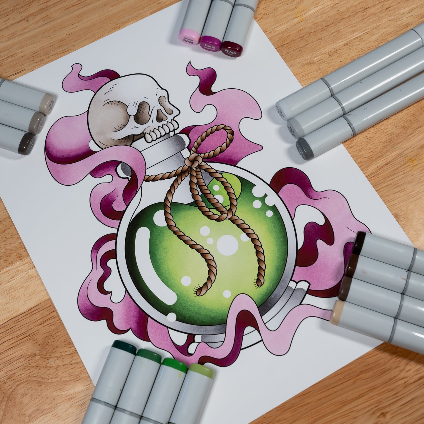 Neo Traditional Potion Bottle Inspired Tattoo Flash Hand Drawn Original Art Print Poster