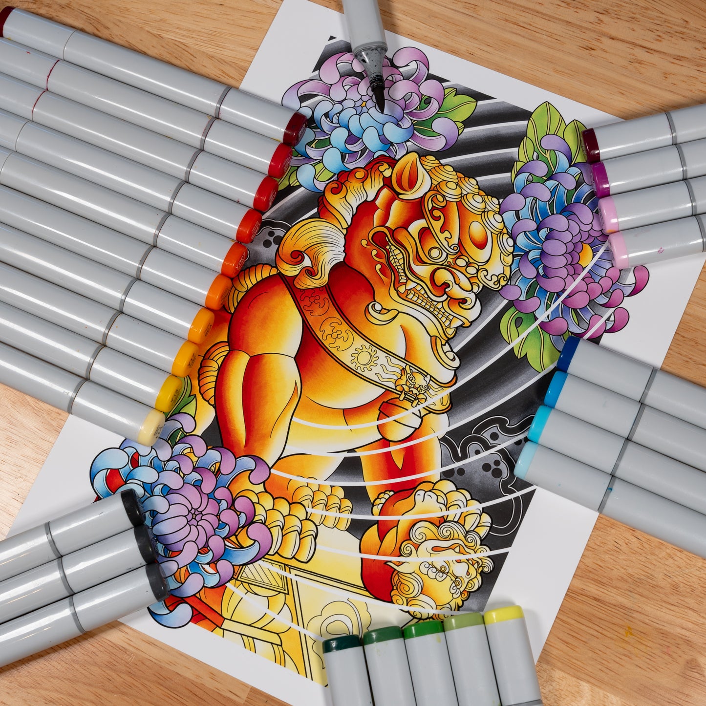 Female Foo Dog Traditional Irezumi Japanese Tattoo Flash Art Print Hand Drawn Original Art Print Poster