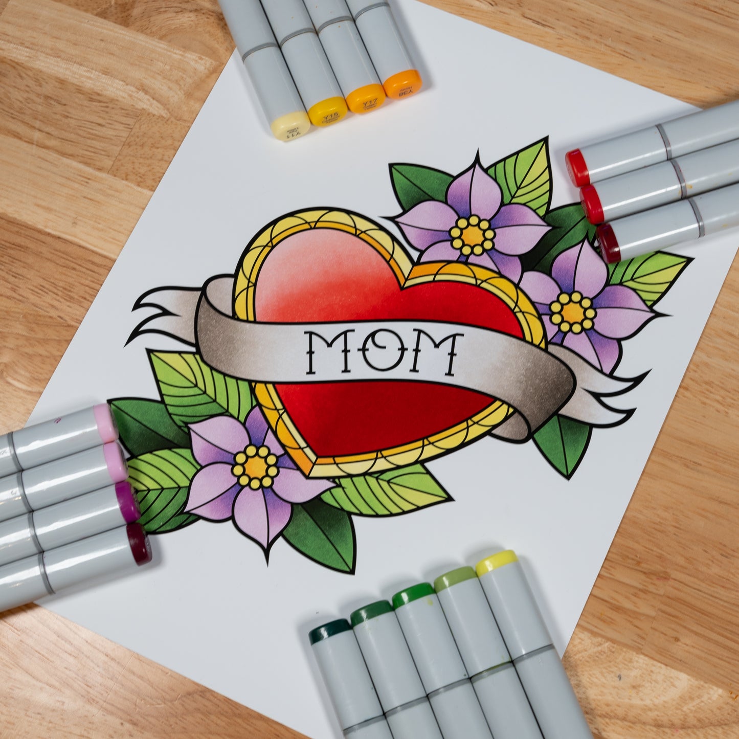 Sailor Jerry Mom Heart Traditional Tattoo Flash Hand Drawn Original Art Print Poster