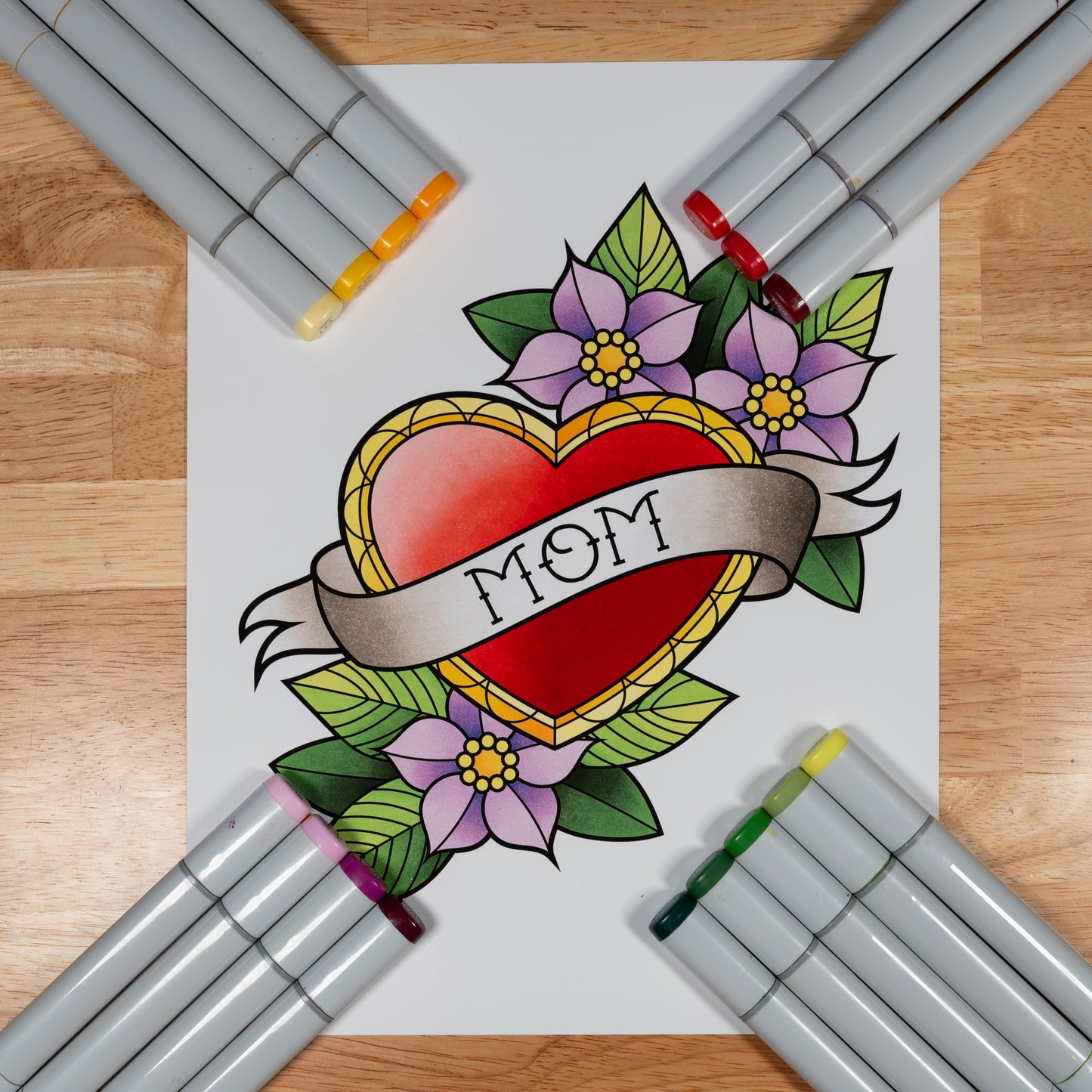 Sailor Jerry Mom Heart Traditional Tattoo Flash Hand Drawn Original Art Print Poster