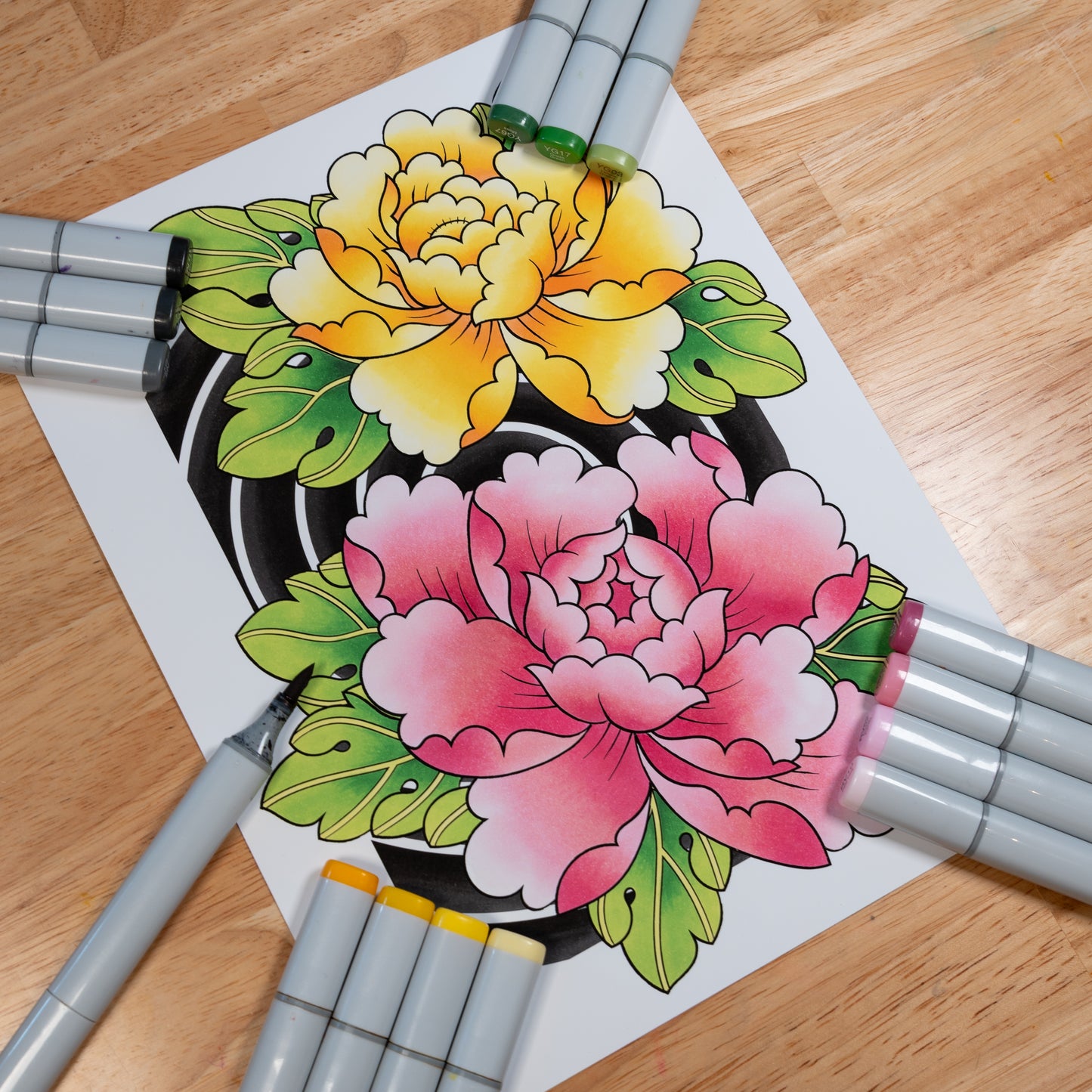 Peony Flower Traditional Irezumi Japanese Tattoo Flash Hand Drawn Original Art Print Poster