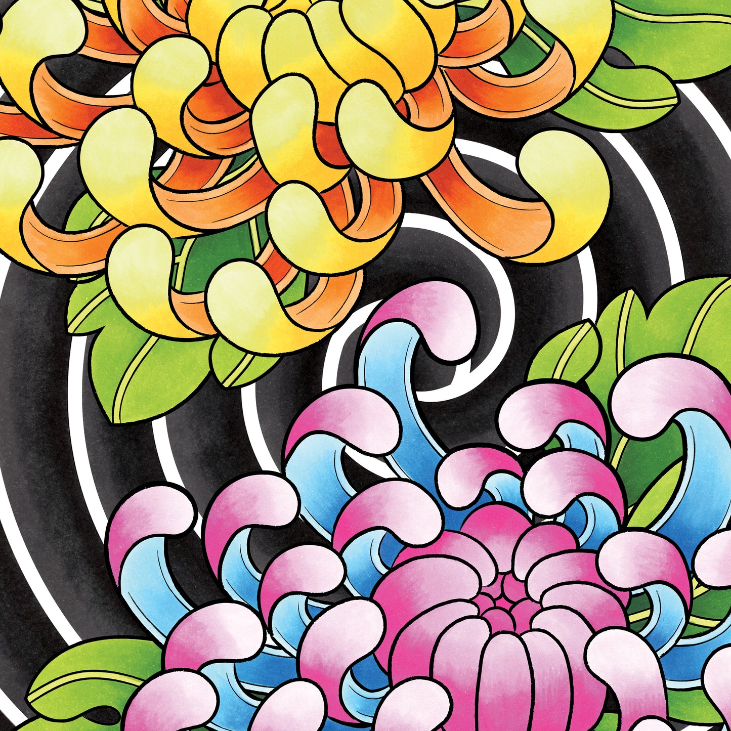 Chrysanthemum Flower Traditional Irezumi Tattoo Flash Fine Art Waterproof Vinyl Sticker and Postcard Art Print