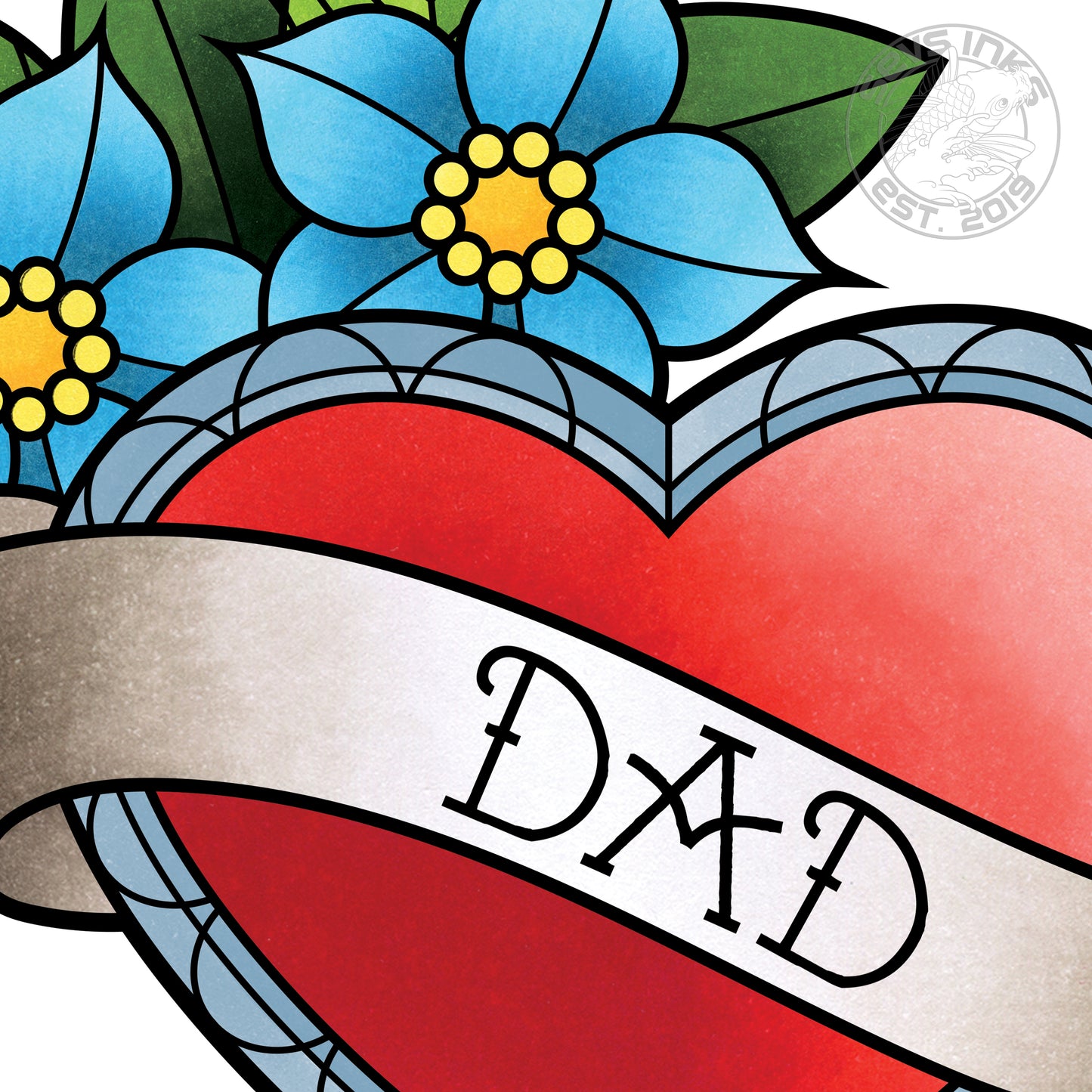 Sailor Jerry Dad Heart Traditional Tattoo Flash Hand Drawn Original Art Print Poster