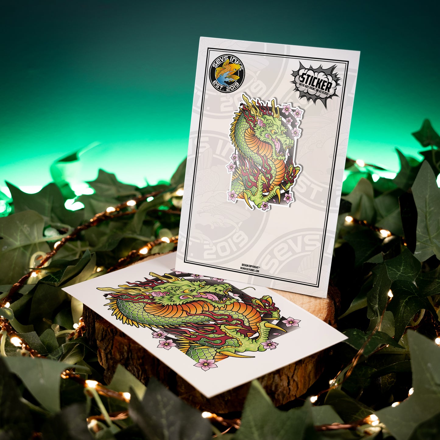 Ryu Dragon Traditional Hand Drawn Irezumi Tattoo Flash Fine Art Waterproof Vinyl Sticker and Postcard Art Print