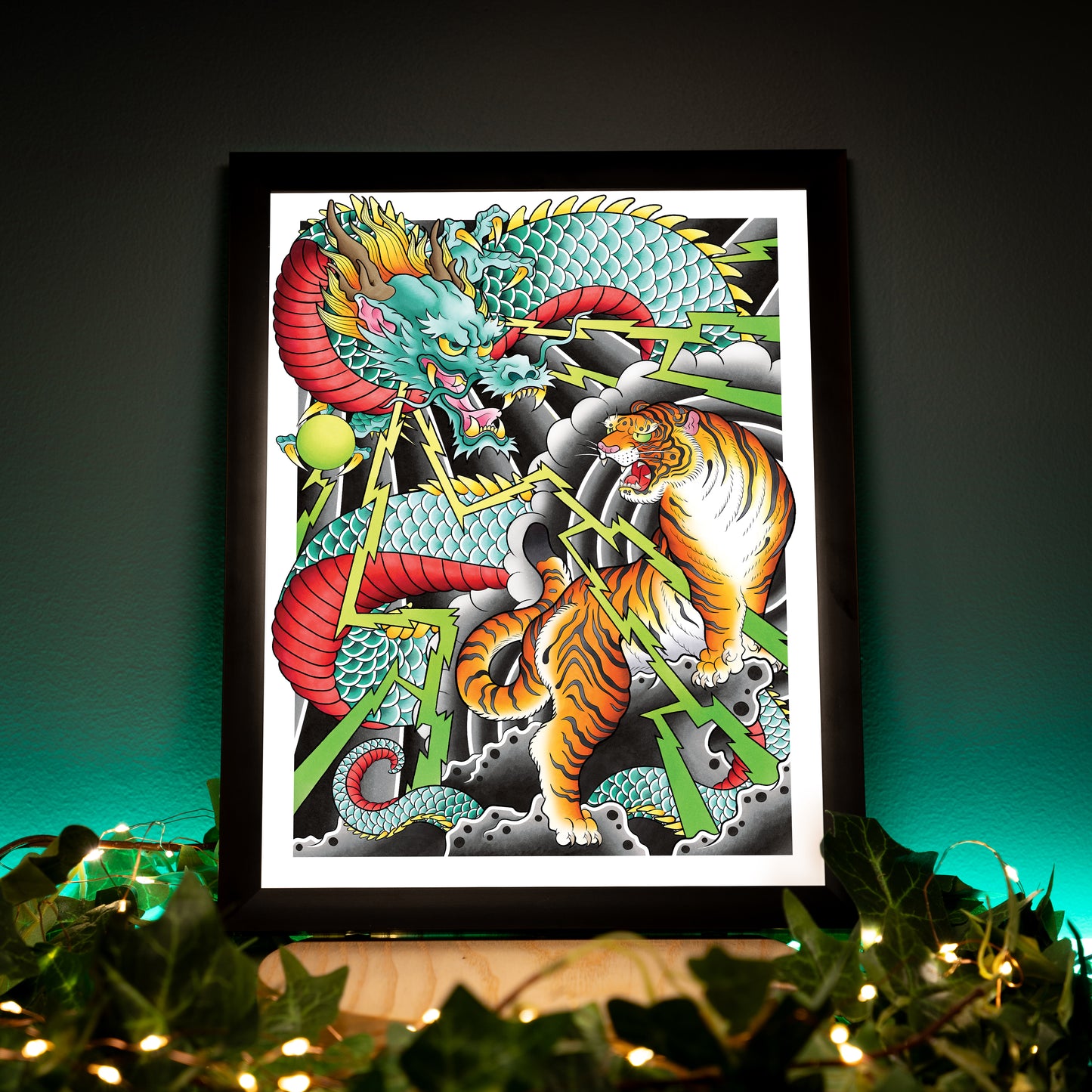 Dragon and Tiger Traditional Irezumi Japanese Tattoo Flash Hand Drawn Original Art Print Wall Poster