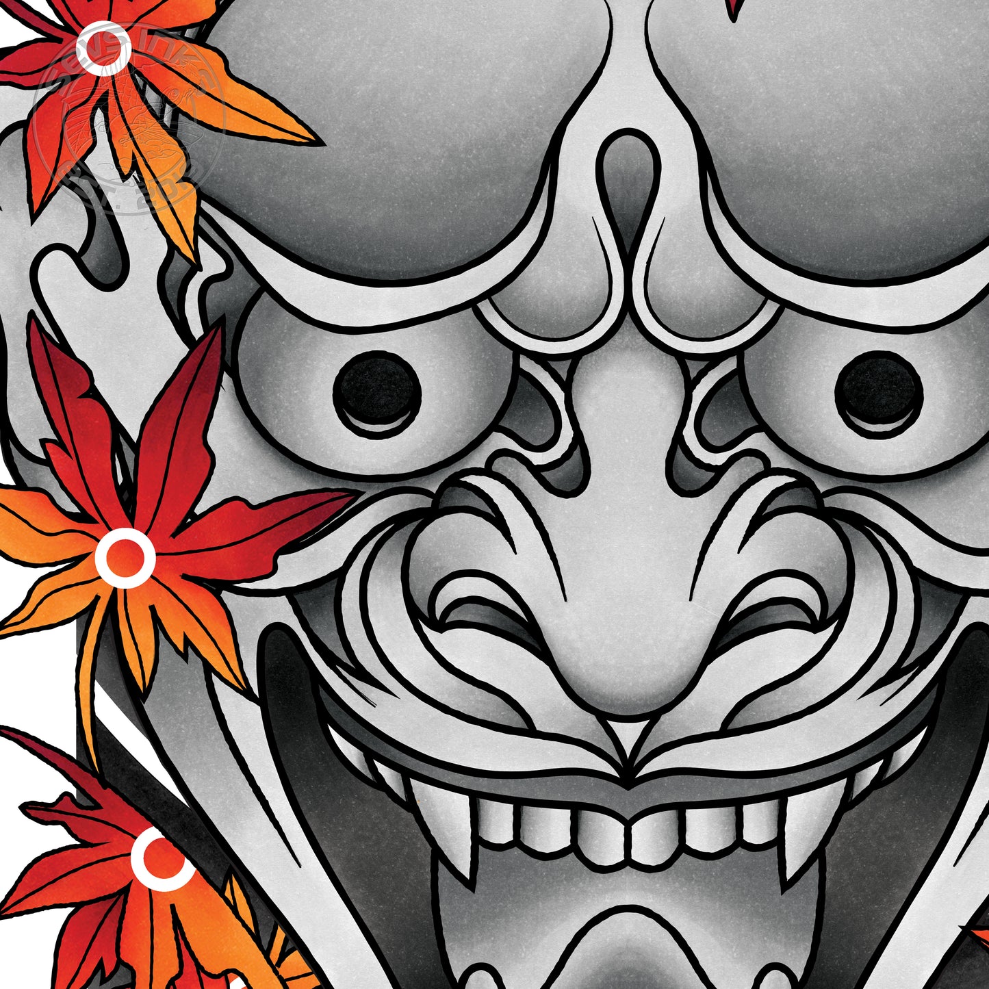 Hannya Oni Noh Mask Traditional Irezumi Tattoo Flash Fine Art Waterproof Vinyl Sticker and Postcard Art Print