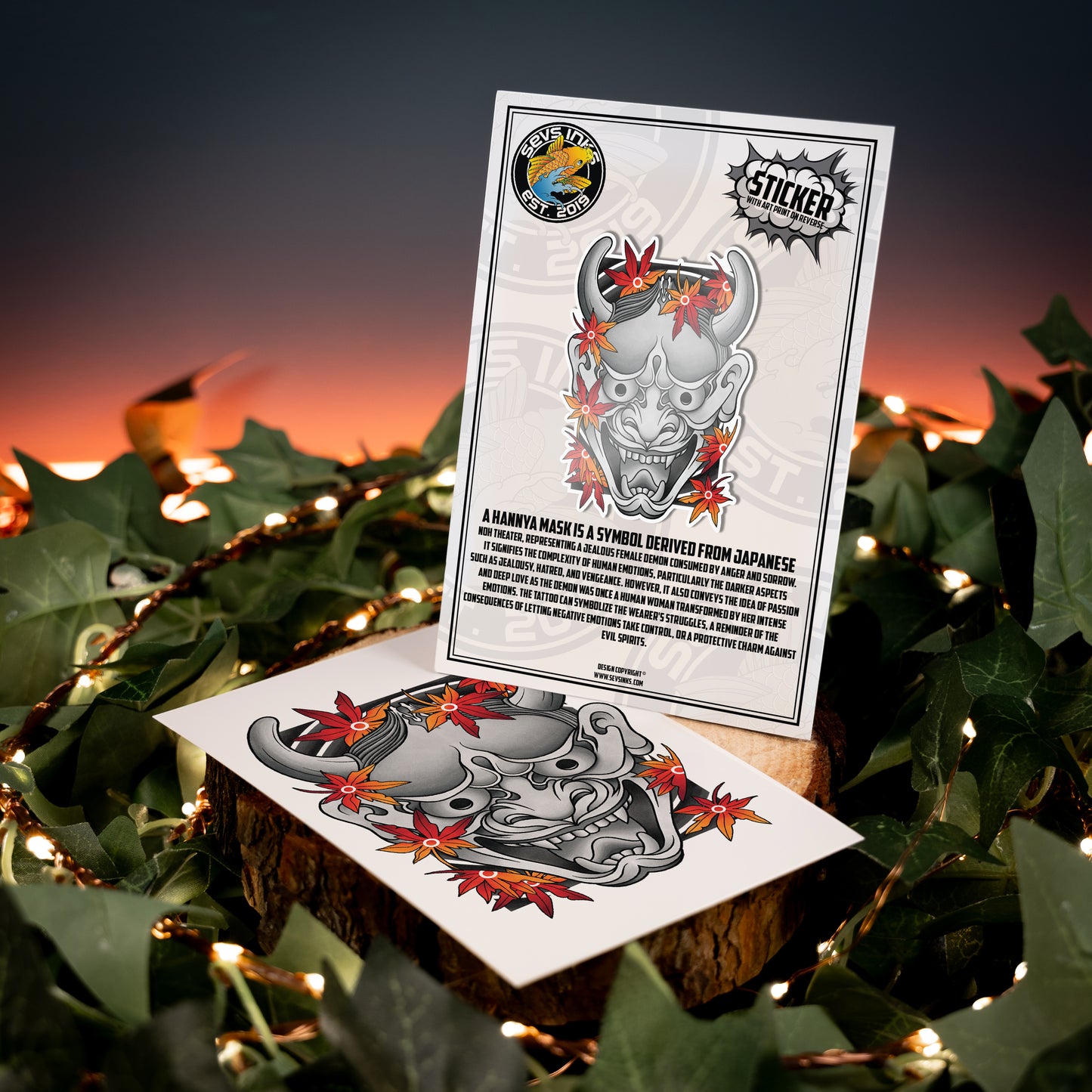 Hannya Oni Noh Mask Traditional Irezumi Tattoo Flash Fine Art Waterproof Vinyl Sticker and Postcard Art Print