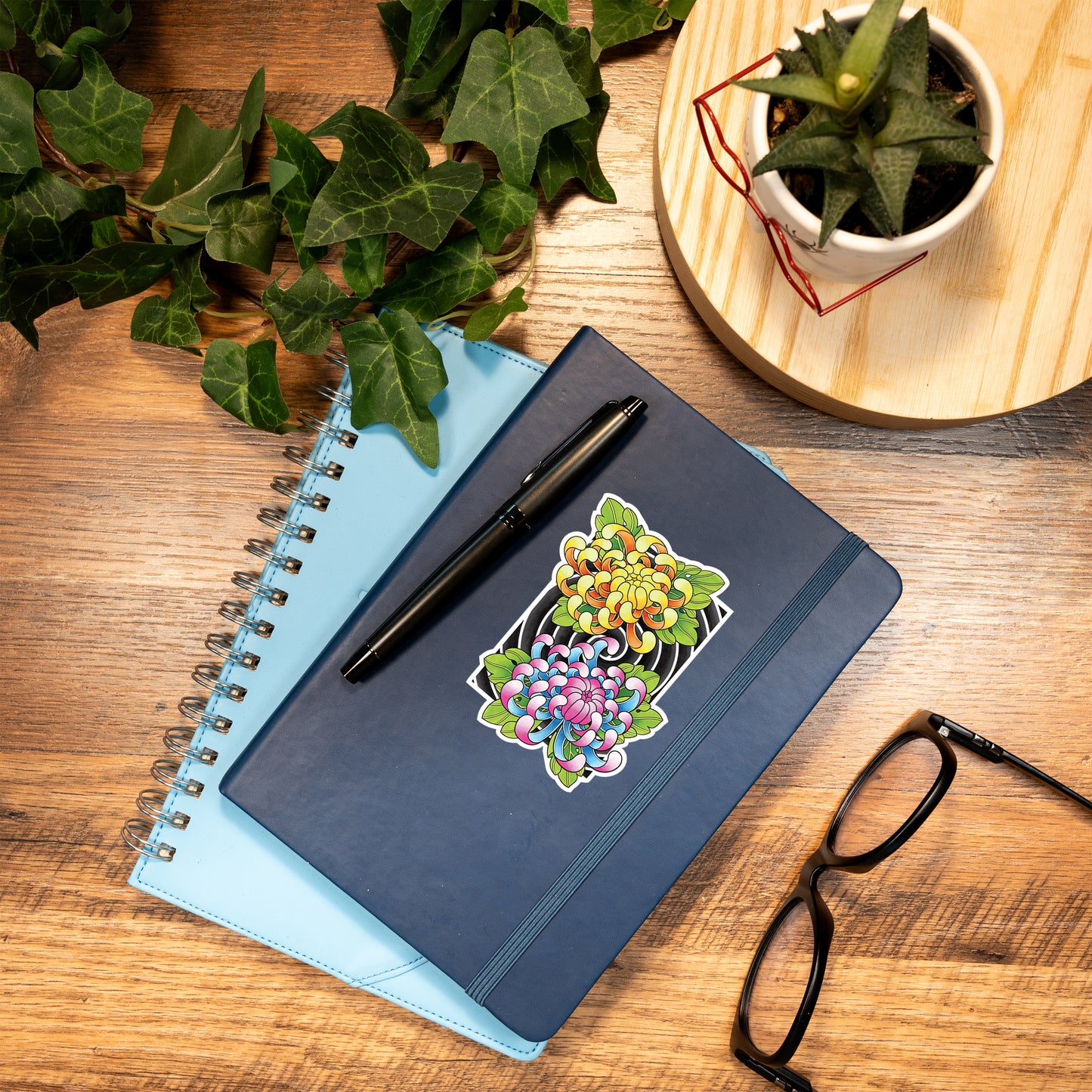 Chrysanthemum Flower Traditional Irezumi Tattoo Flash Fine Art Waterproof Vinyl Sticker and Postcard Art Print