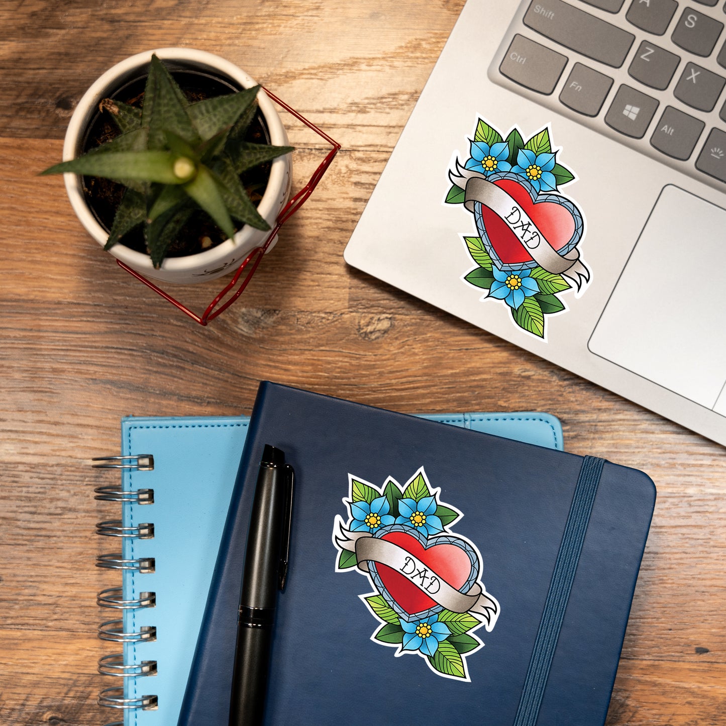 Sailor Jerry Dad Heart Hand Drawn American Traditional Tattoo Flash Fine Art Waterproof Vinyl Sticker and Postcard Art Print