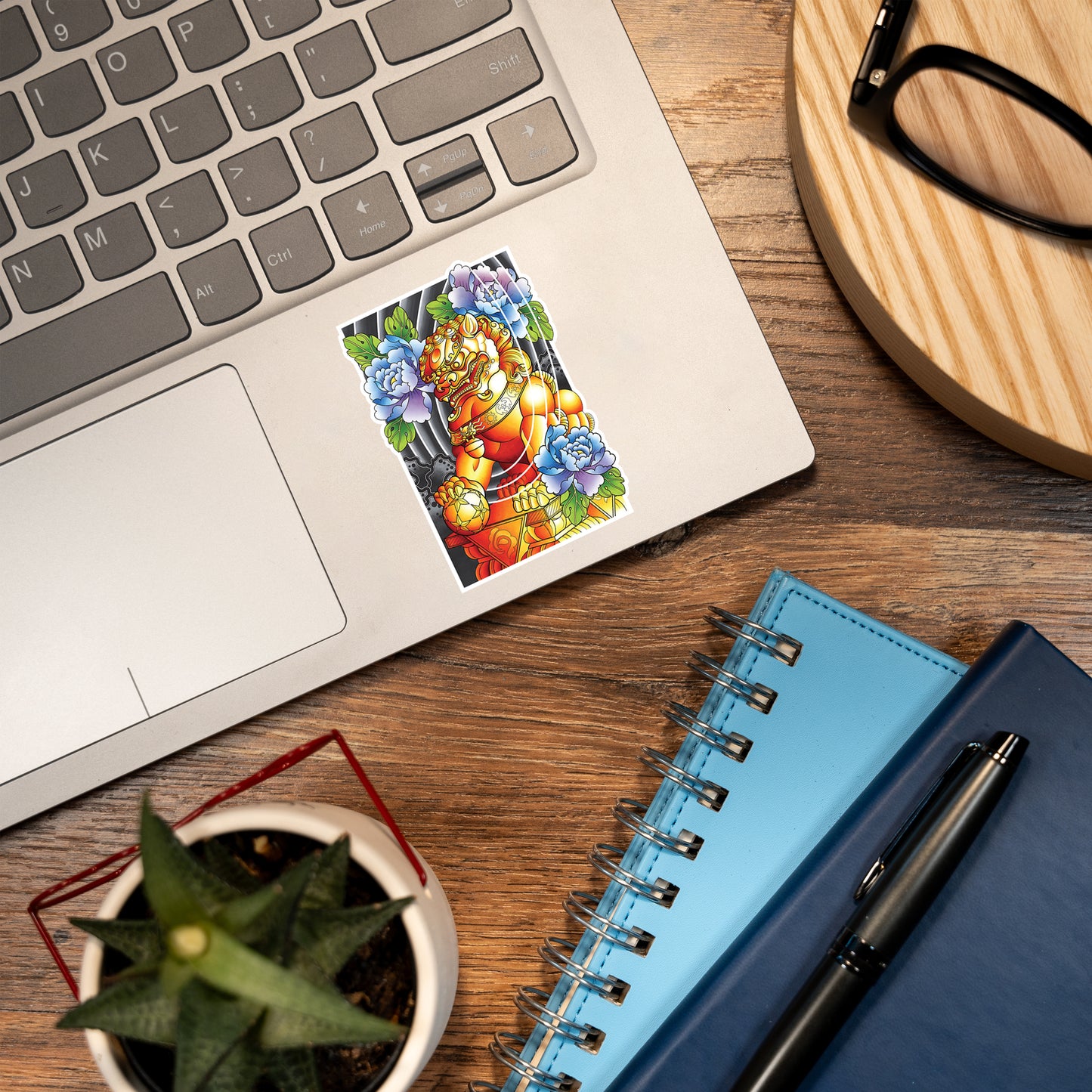 Pack of 2 Foo Dog Traditional Tattoo Flash Fine Art Waterproof Vinyl Sticker and Postcard Art Print