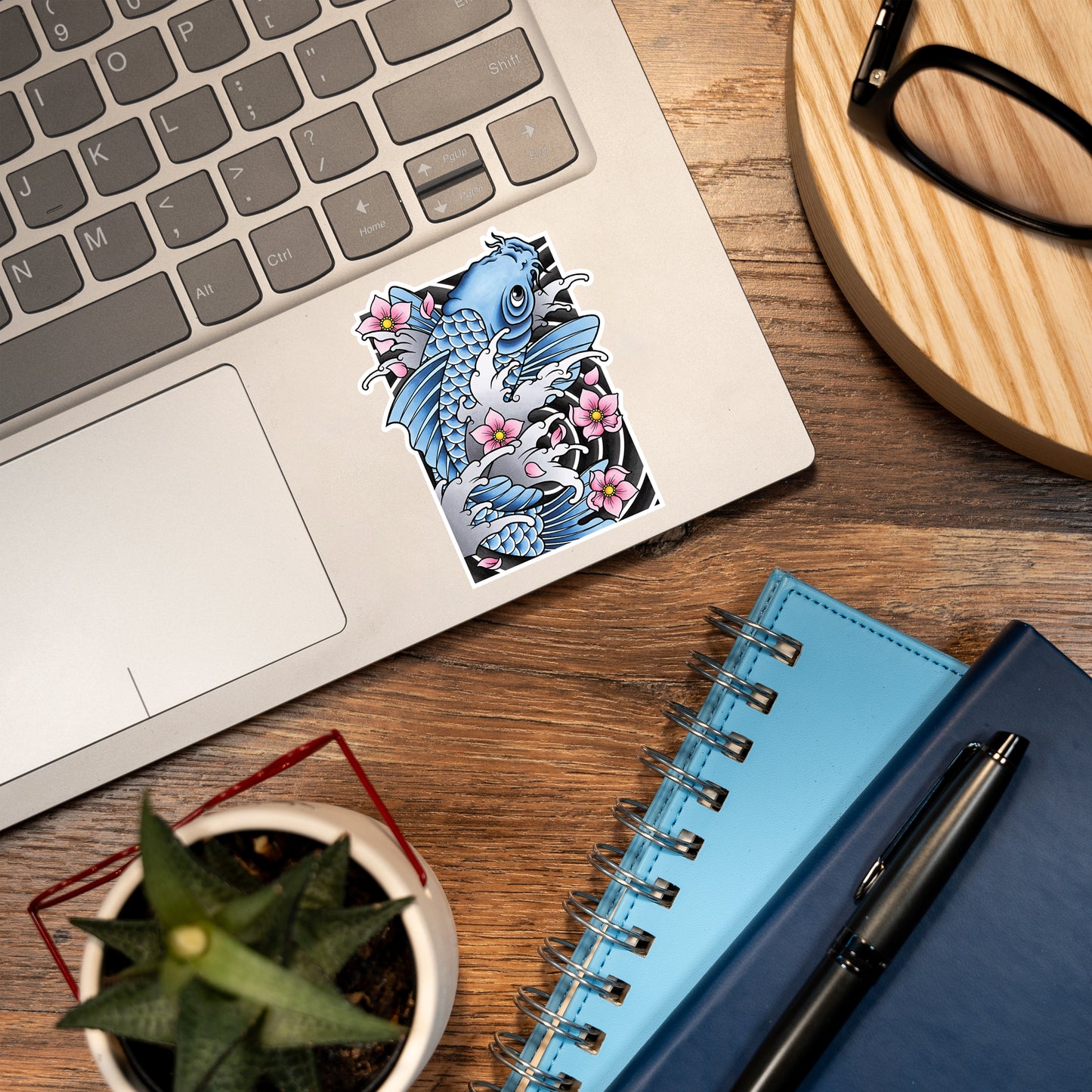 Koi Fish and Sakura Cherry Blossom Traditional Hand Drawn Irezumi Tattoo Flash Fine Art Waterproof Vinyl Sticker and Postcard Art Print