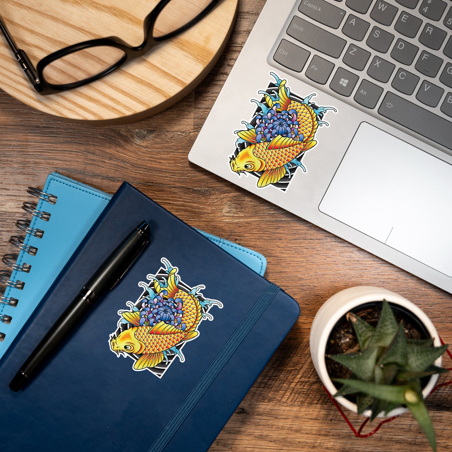 Koi Fish and Chrysanthemum Traditional Hand Drawn Irezumi Tattoo Flash Fine Art Waterproof Vinyl Sticker and Postcard Art Print