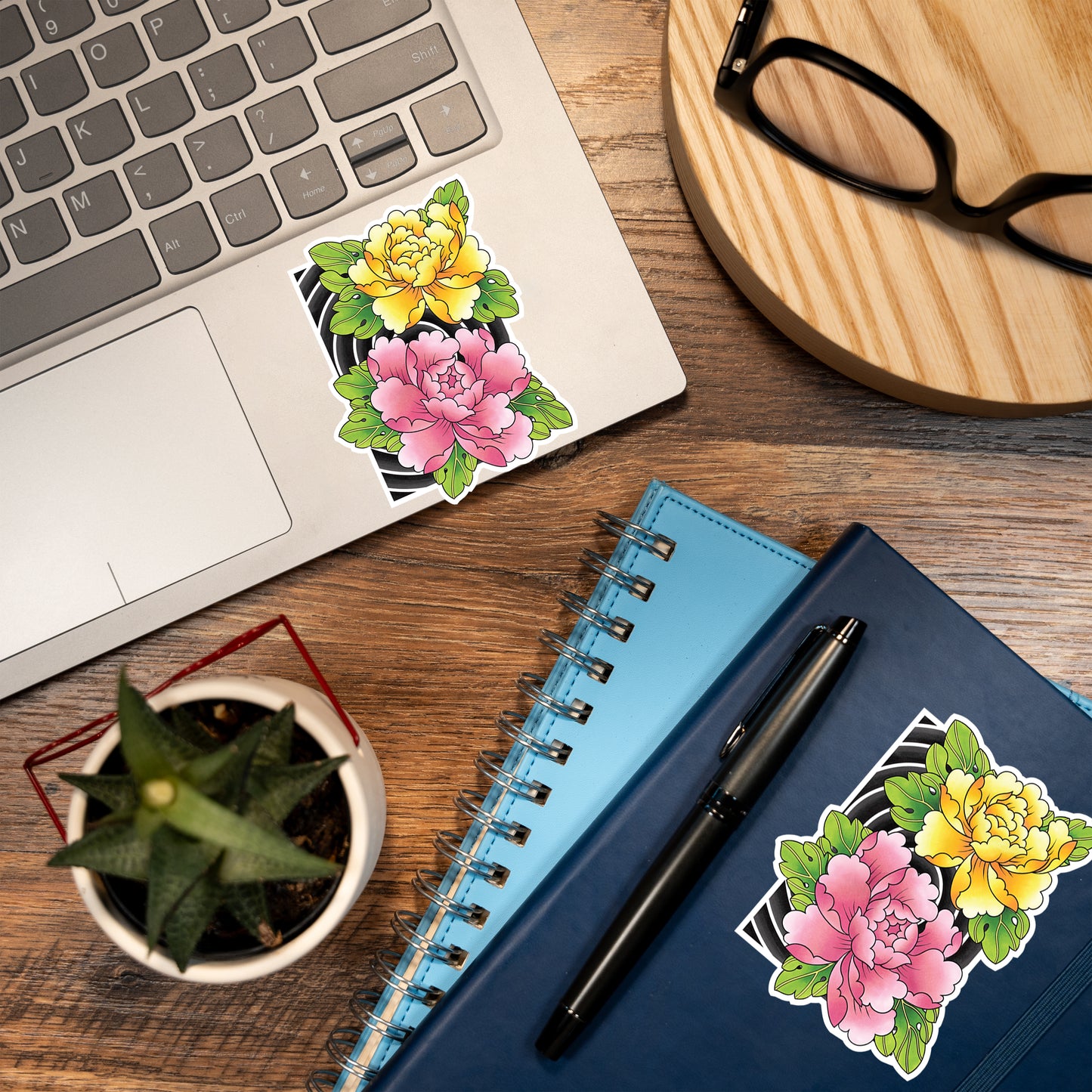 Peony Flower Traditional Irezumi Tattoo Flash Fine Art Waterproof Vinyl Sticker and Postcard Art Print