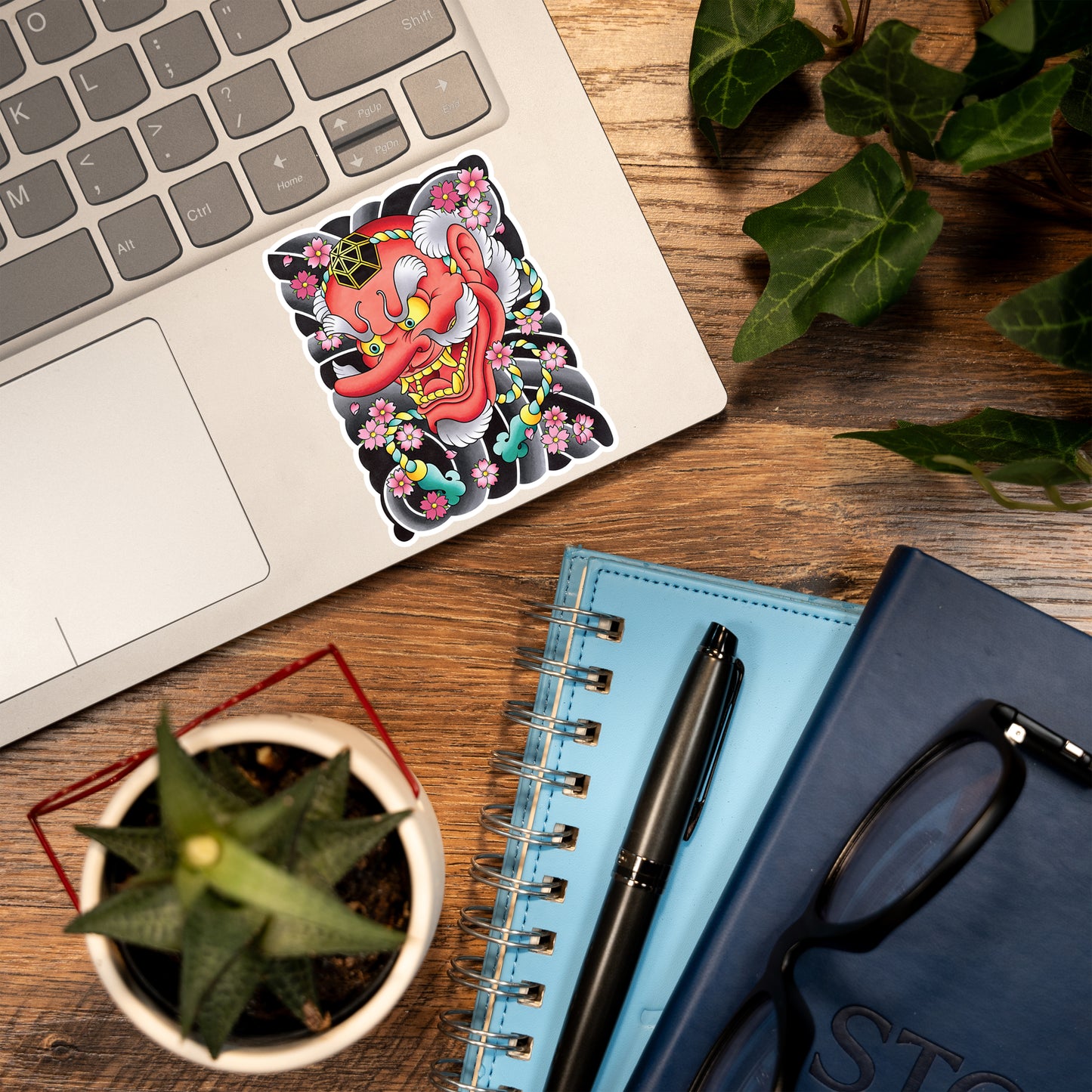 Tengu Mask Traditional Hand Drawn Irezumi Tattoo Flash Fine Art Waterproof Vinyl Sticker and Postcard Art Print