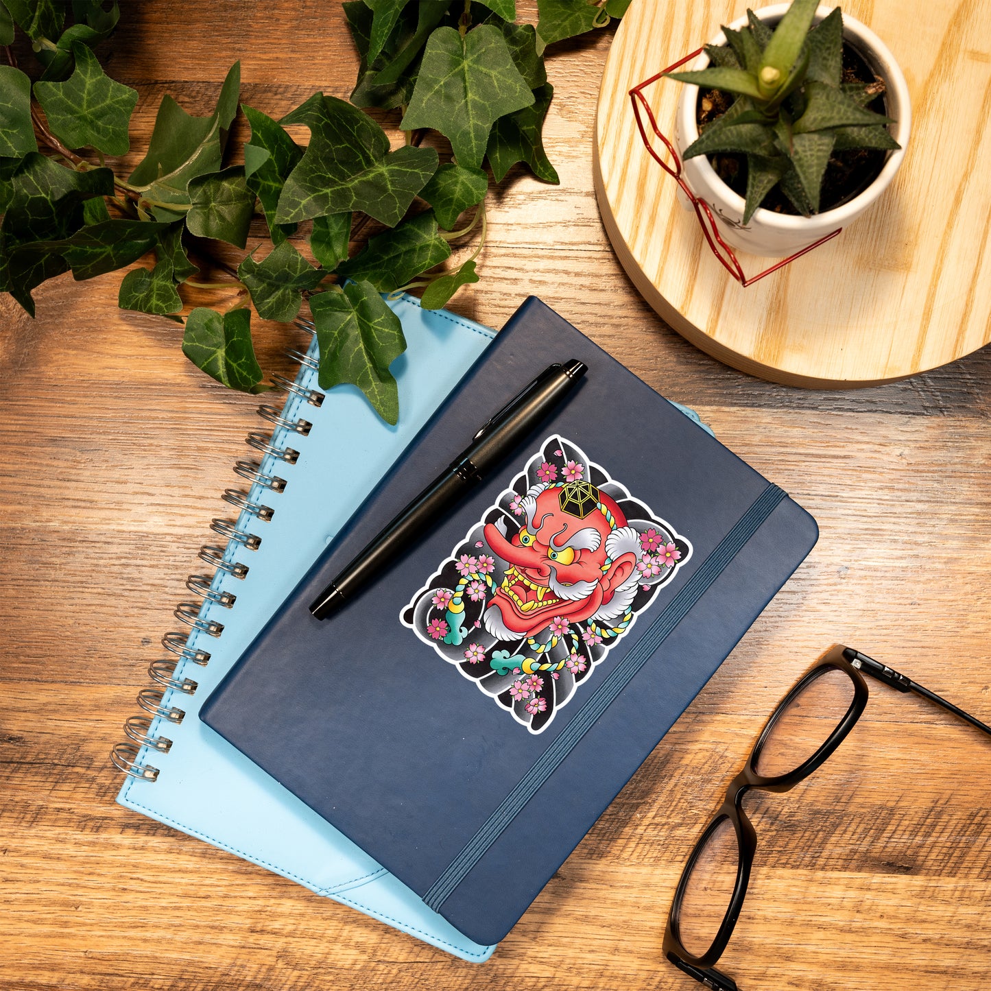 Tengu Mask Traditional Hand Drawn Irezumi Tattoo Flash Fine Art Waterproof Vinyl Sticker and Postcard Art Print