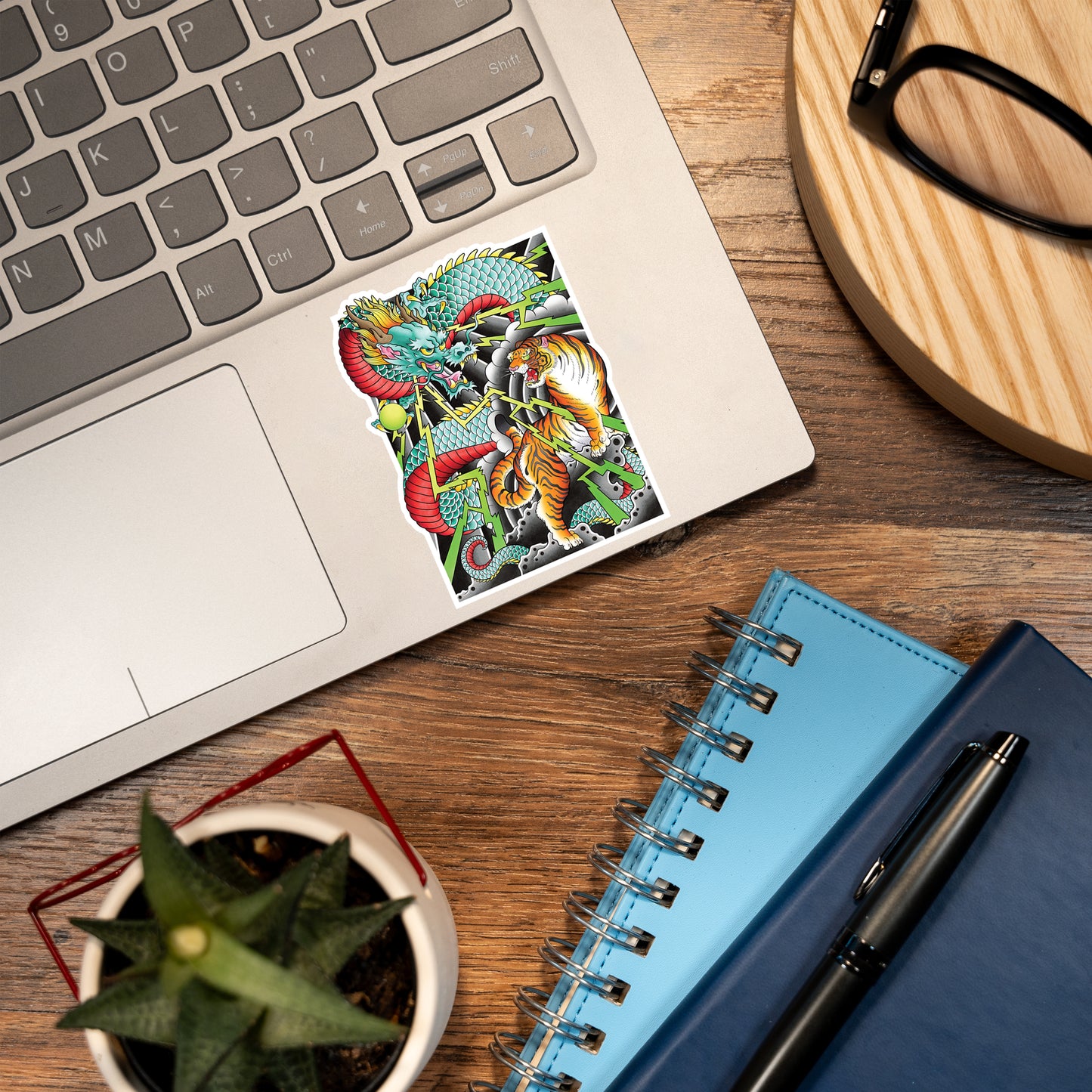 Ryu Dragon & Tiger Traditional Hand Drawn Irezumi Tattoo Flash Fine Art Waterproof Vinyl Sticker and Postcard Art Print