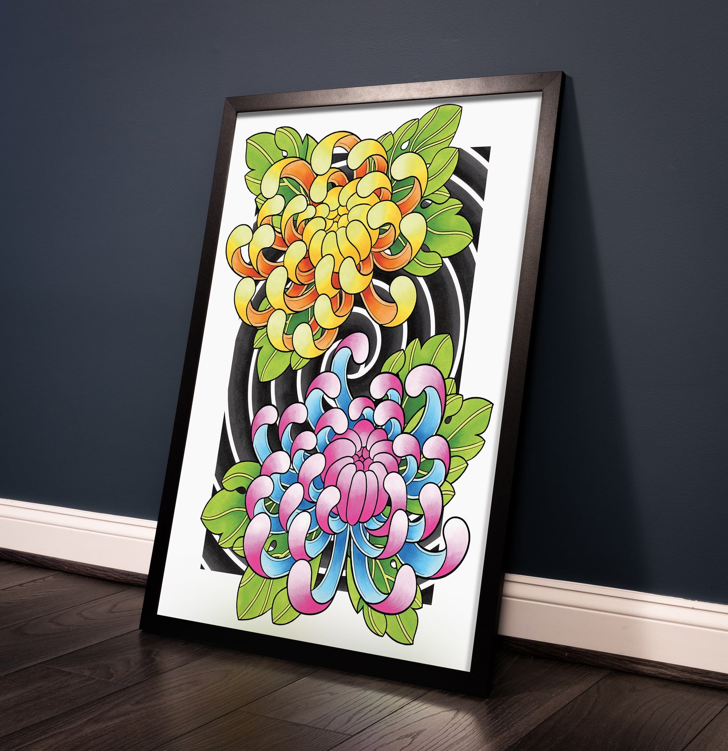 Chrysanthemum Flower Traditional Irezumi Japanese Tattoo Flash Hand Drawn Original Art Print Poster
