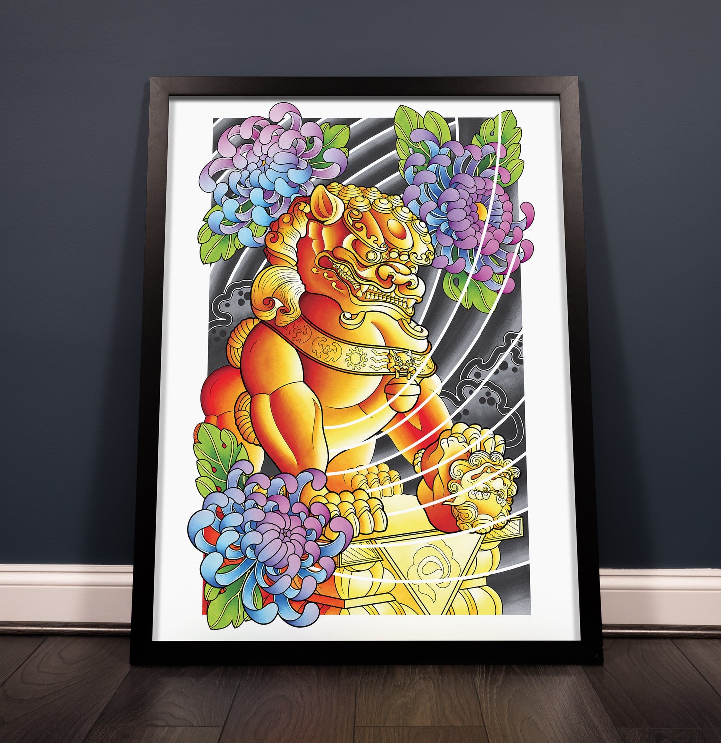 Female Foo Dog Traditional Irezumi Japanese Tattoo Flash Art Print Hand Drawn Original Art Print Poster