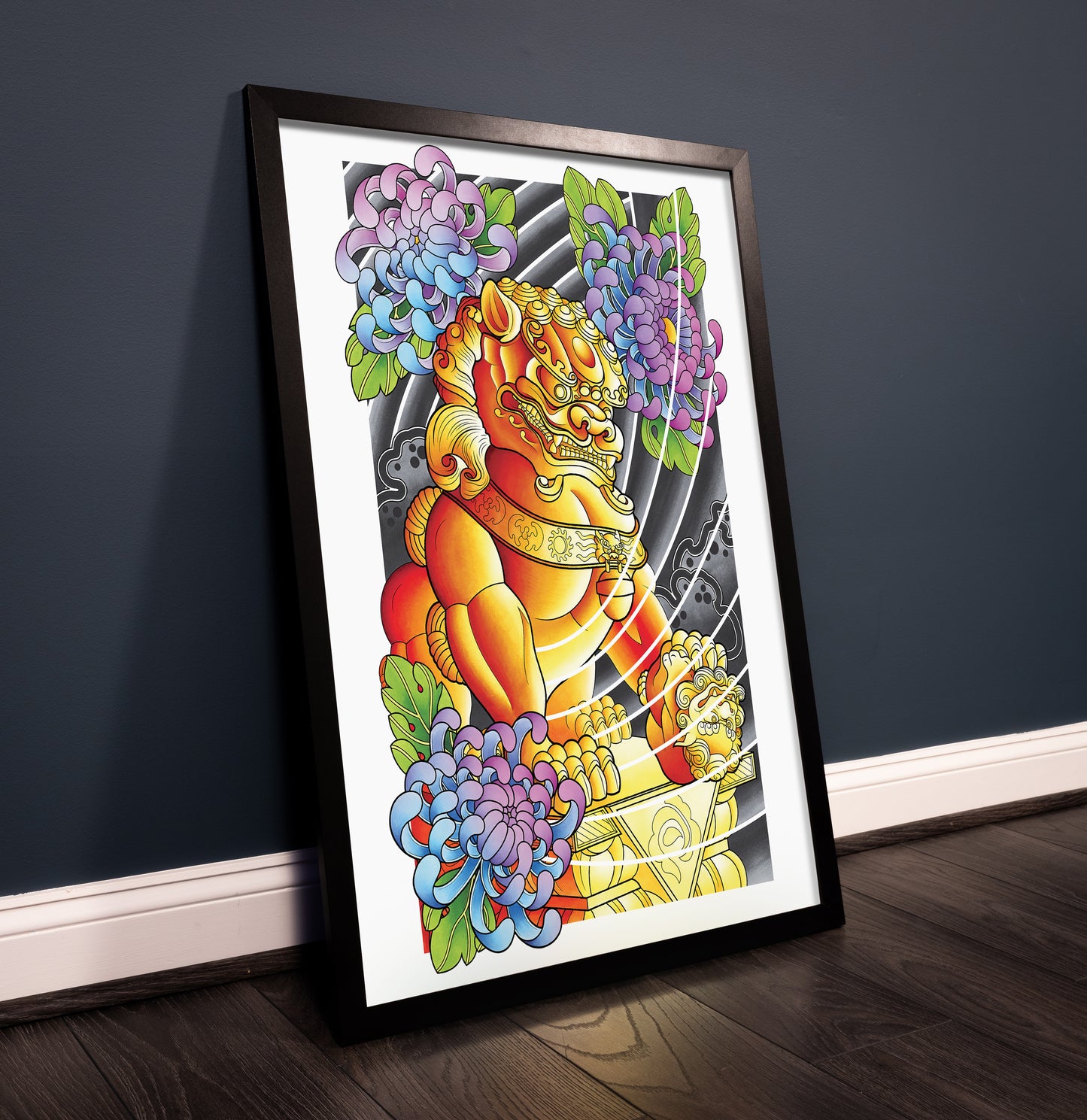 Female Foo Dog Traditional Irezumi Japanese Tattoo Flash Art Print Hand Drawn Original Art Print Poster