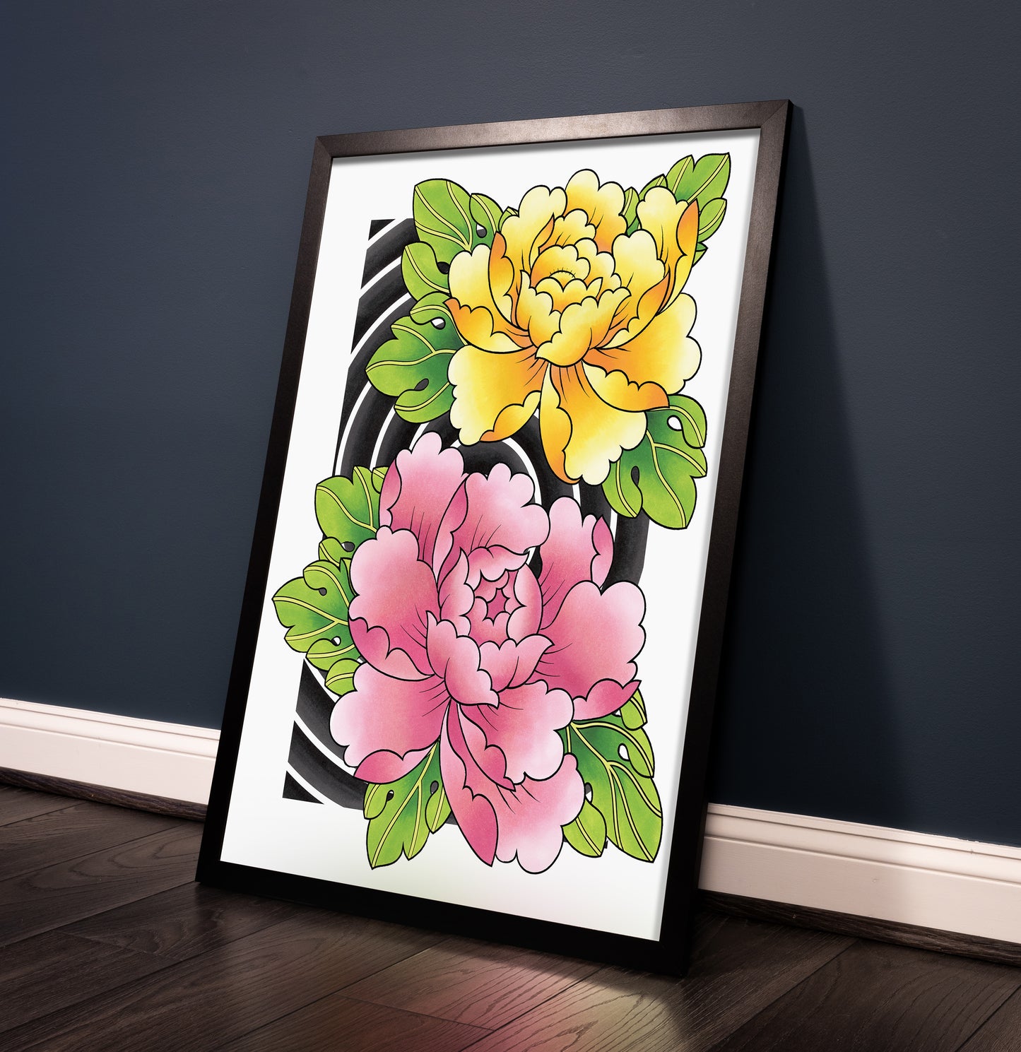 Peony Flower Traditional Irezumi Japanese Tattoo Flash Hand Drawn Original Art Print Poster