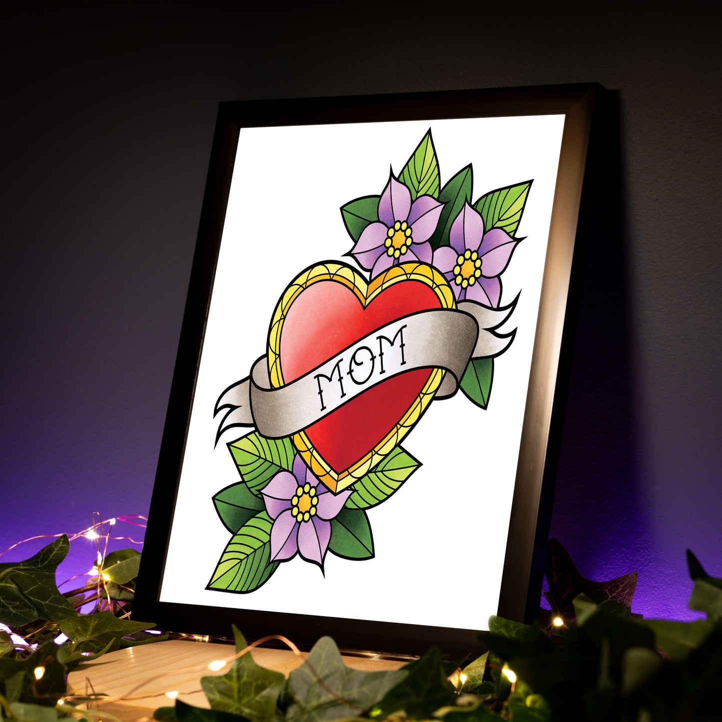 Sailor Jerry Mom Heart Traditional Tattoo Flash Hand Drawn Original Art Print Poster