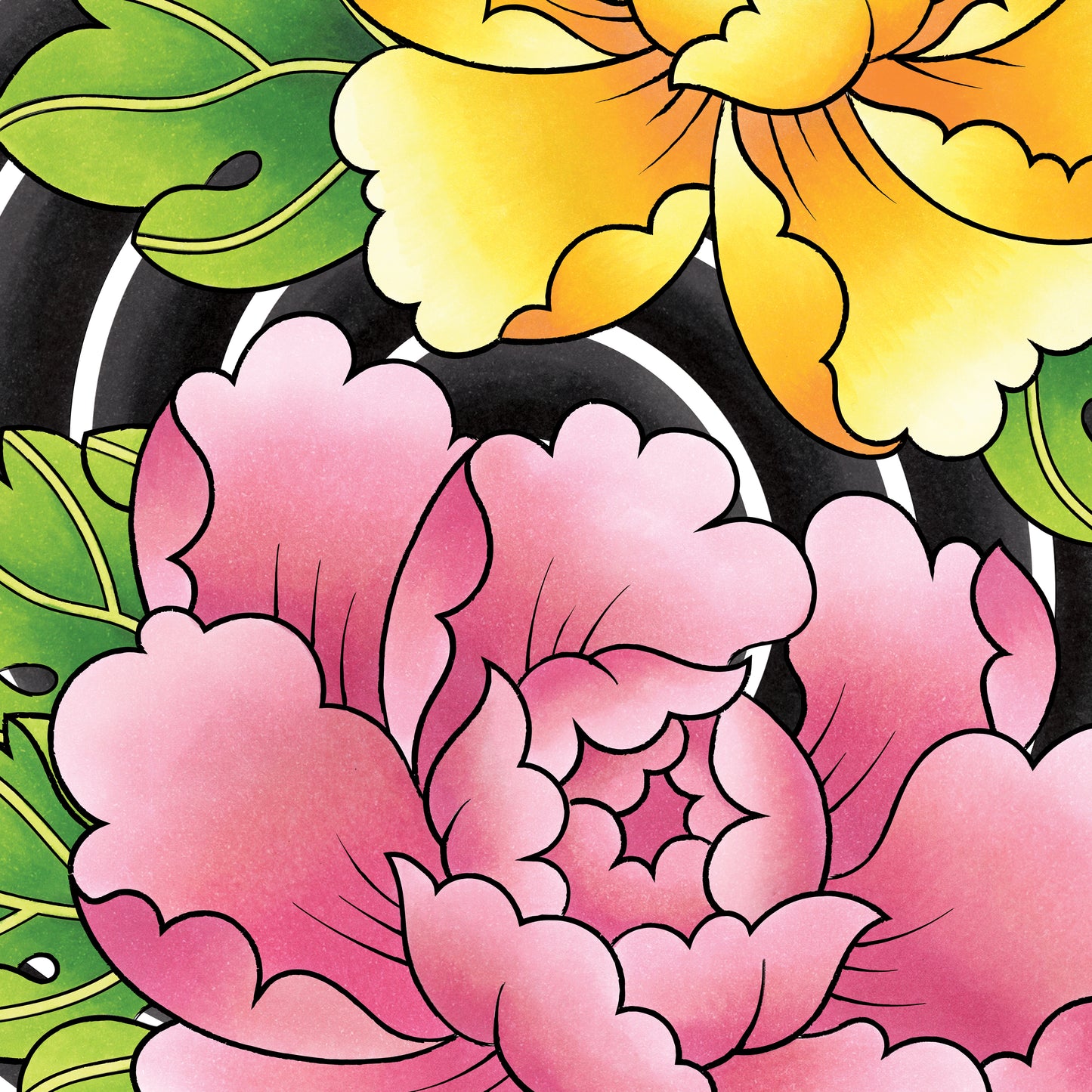 Peony Flower Traditional Irezumi Japanese Tattoo Flash Hand Drawn Original Art Print Poster
