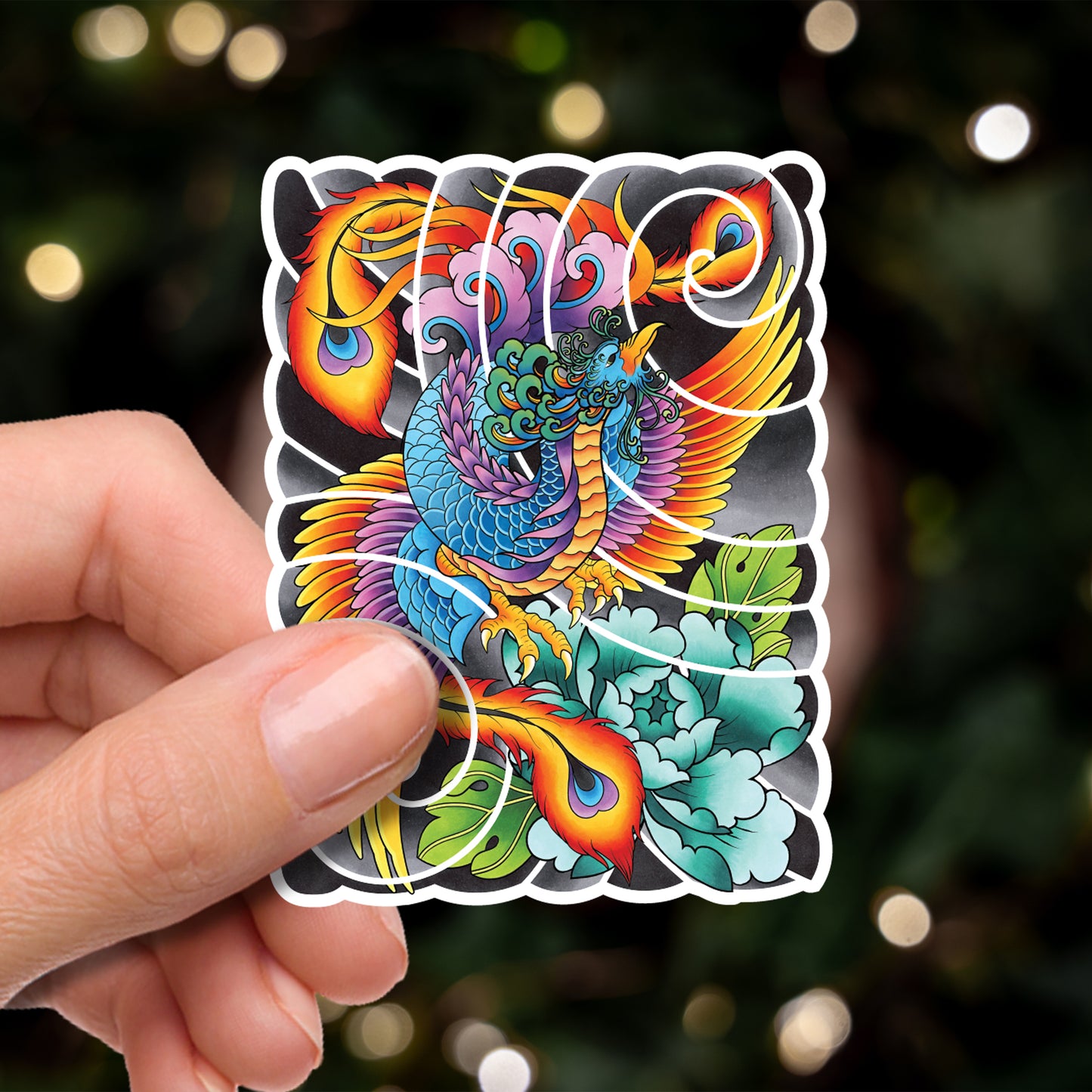 Phoenix Traditional Hand Drawn Irezumi Tattoo Flash Fine Art Waterproof Vinyl Sticker and Postcard Art Print