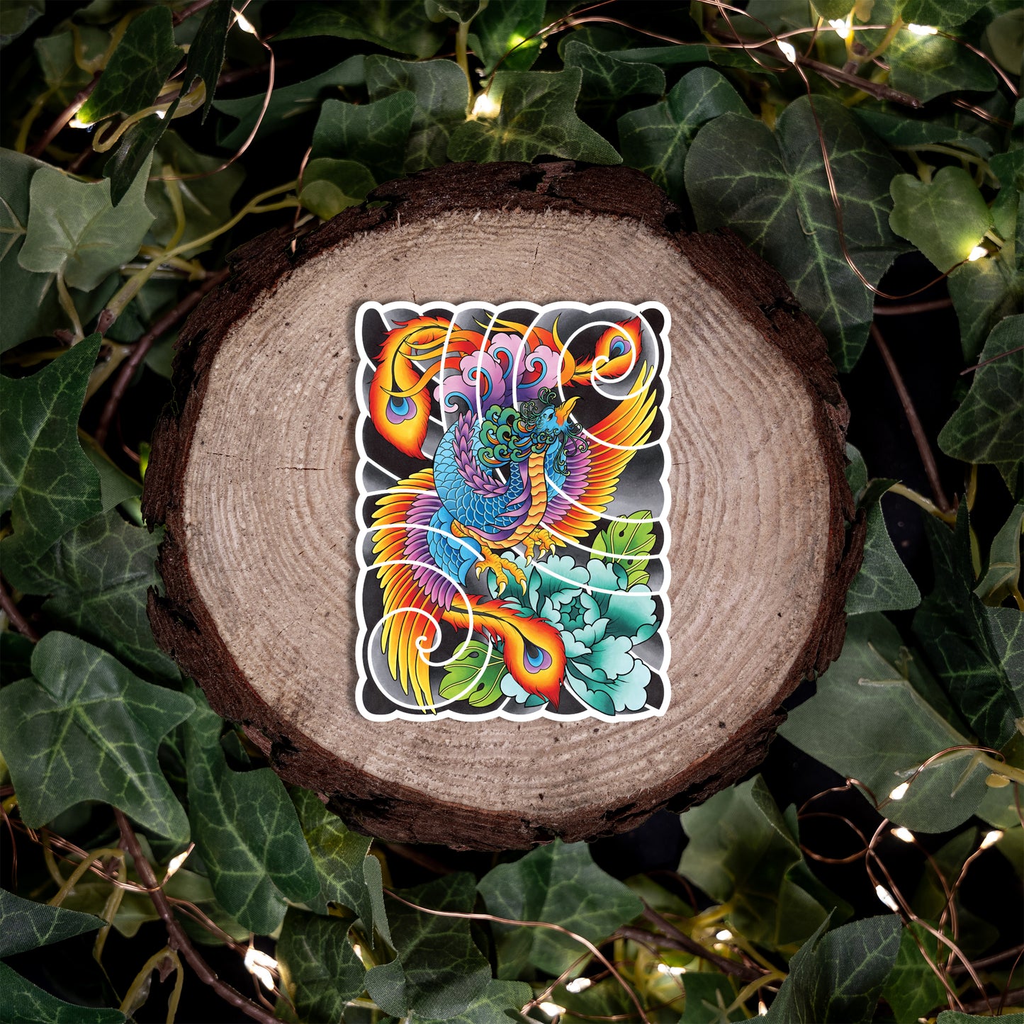 Phoenix Traditional Hand Drawn Irezumi Tattoo Flash Fine Art Waterproof Vinyl Sticker and Postcard Art Print