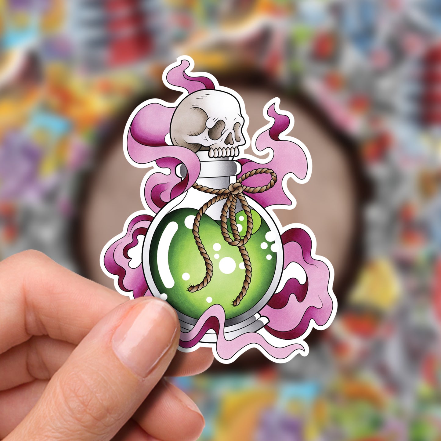 Potion Bottle Hand Drawn American Traditional Tattoo Flash Fine Art Waterproof Vinyl Sticker and Postcard Art Print