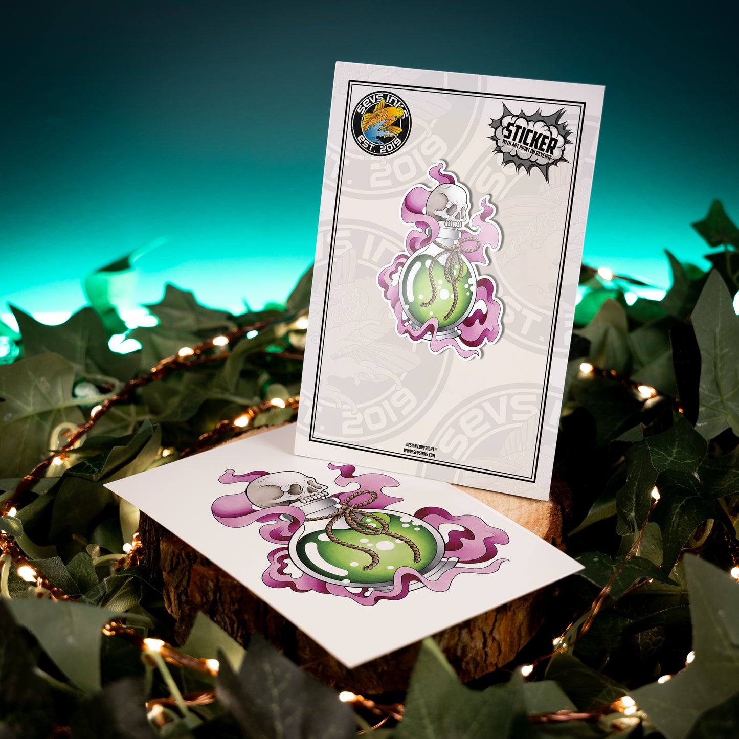 Potion Bottle Hand Drawn American Traditional Tattoo Flash Fine Art Waterproof Vinyl Sticker and Postcard Art Print