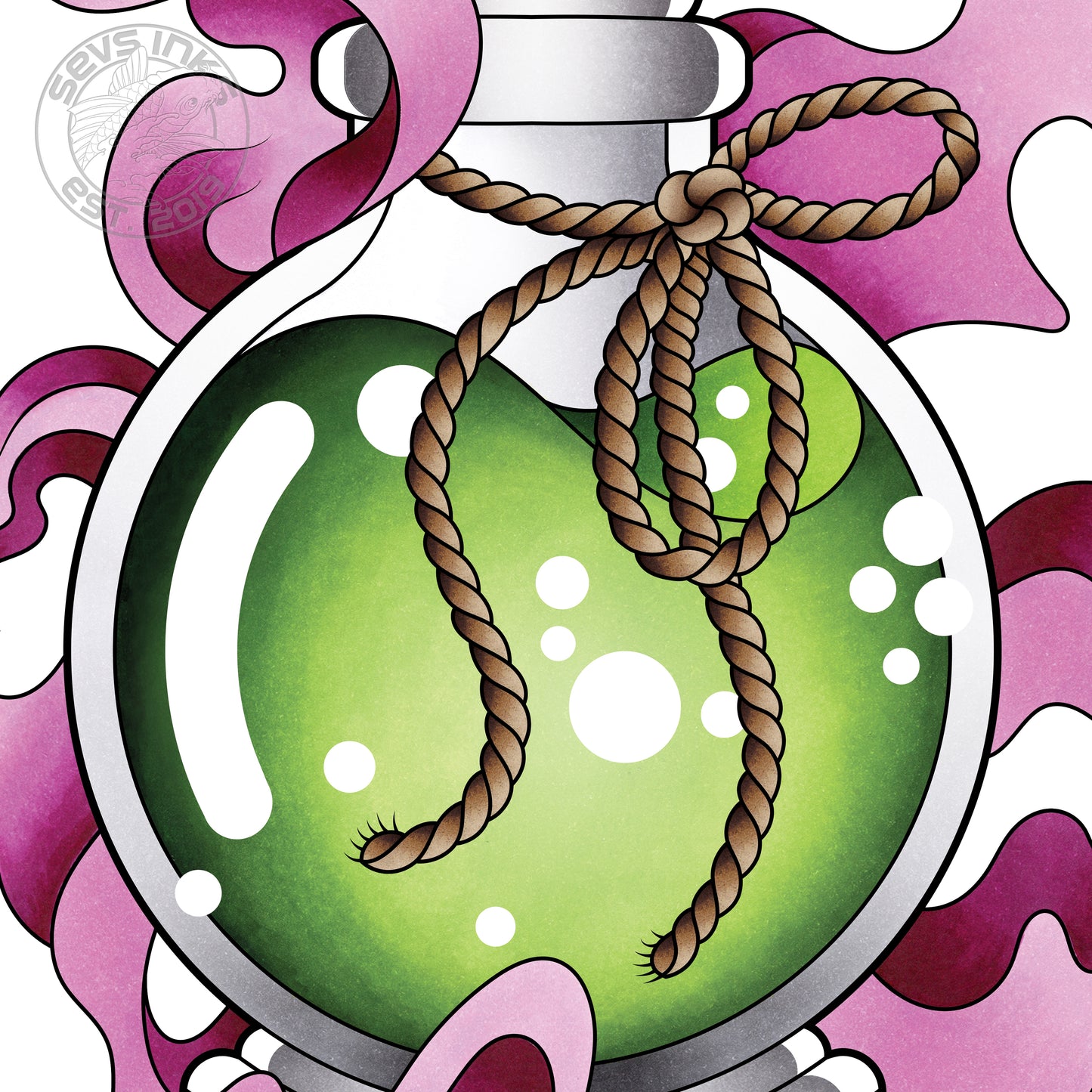 Neo Traditional Potion Bottle Inspired Tattoo Flash Hand Drawn Original Art Print Poster