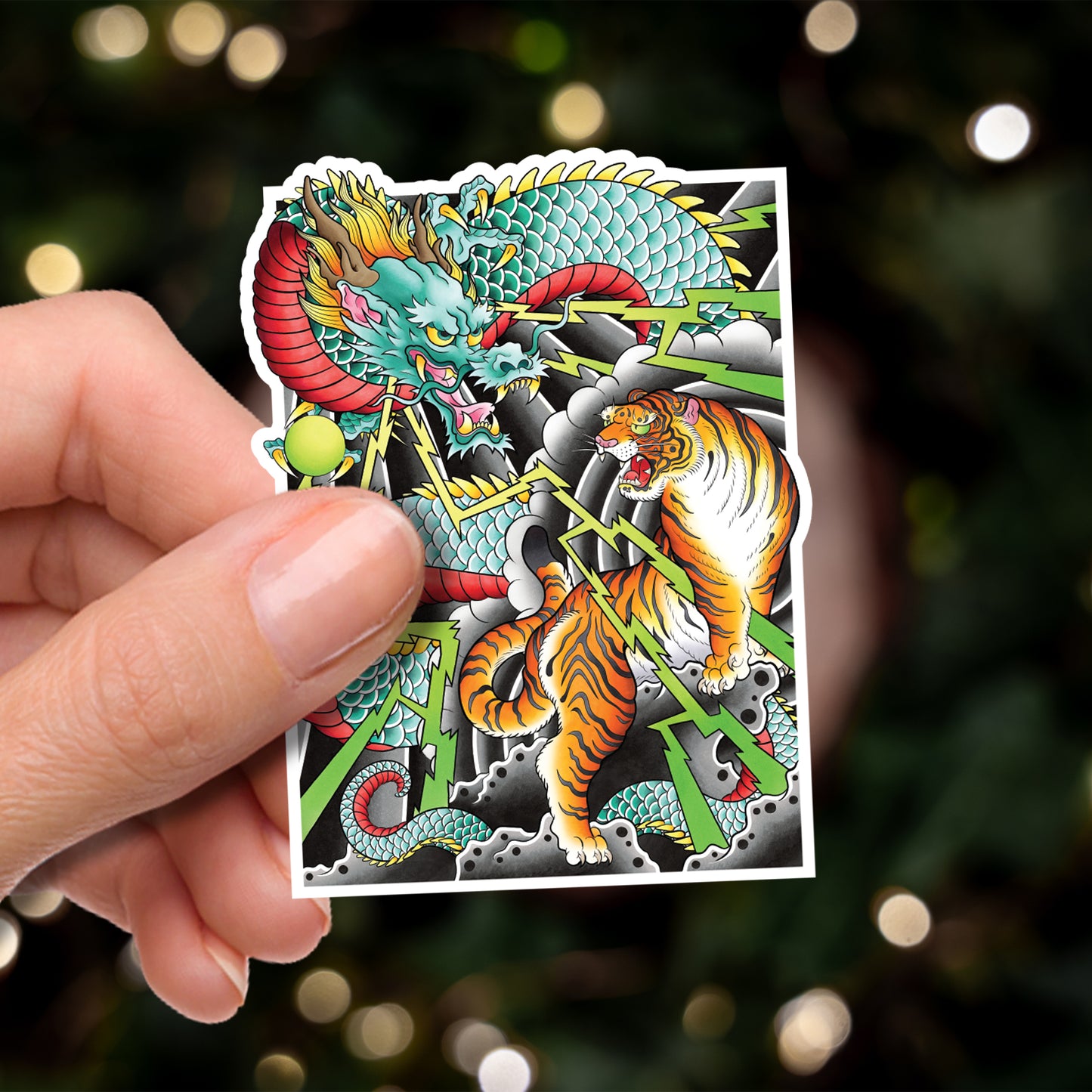 Ryu Dragon & Tiger Traditional Hand Drawn Irezumi Tattoo Flash Fine Art Waterproof Vinyl Sticker and Postcard Art Print