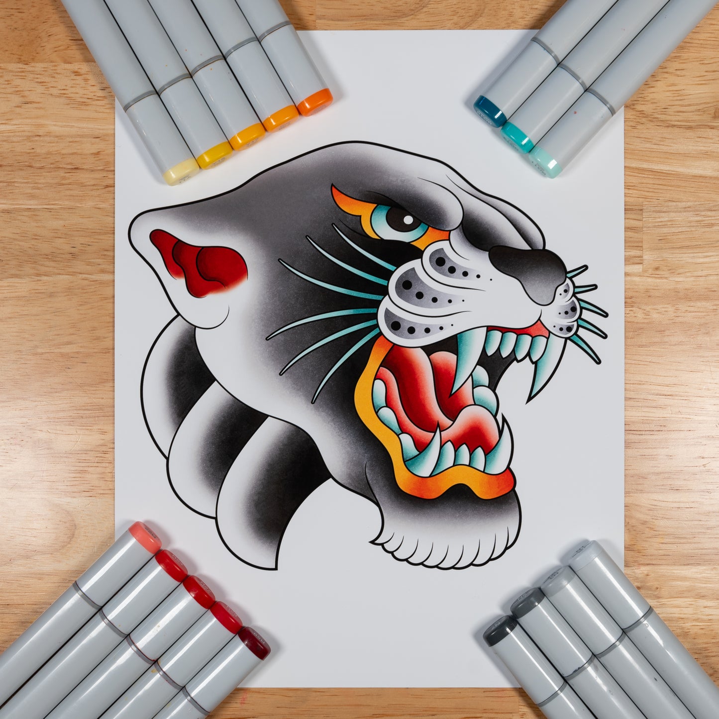 Traditional Panther Head Tattoo Flash Hand Drawn Original Art Print Poster