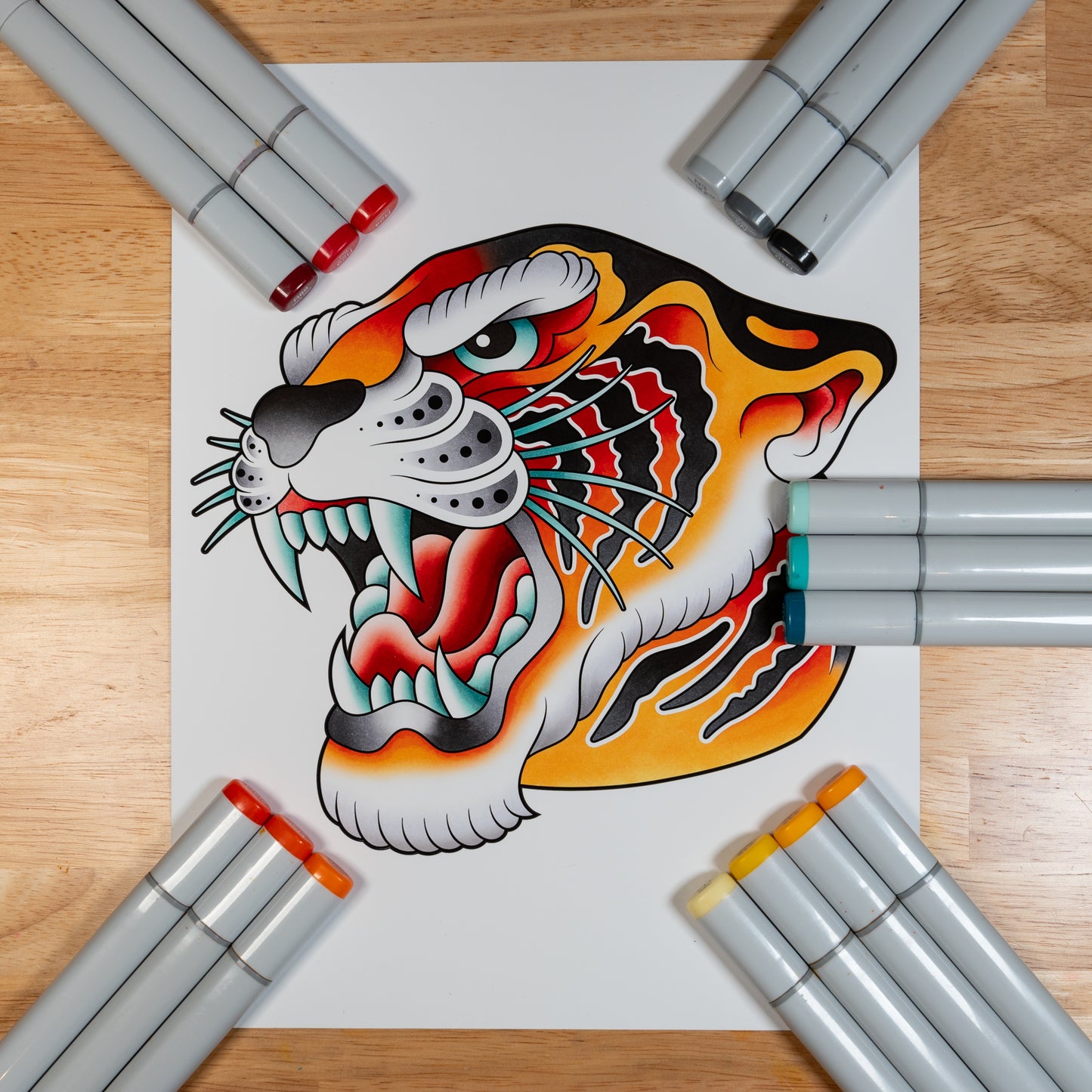 Traditional Tiger Head Tattoo Flash Hand Drawn Original Art Print Poster