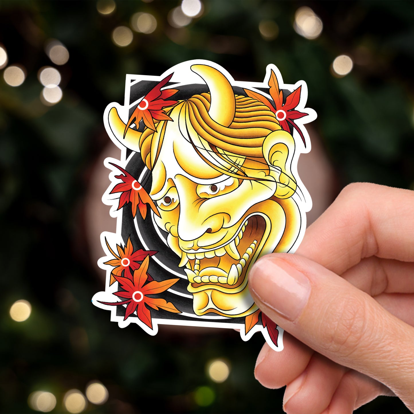 Hannya Oni Noh Mask Traditional Irezumi Tattoo Flash Fine Art Waterproof Vinyl Sticker and Postcard Art Print