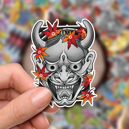 Hannya Oni Noh Mask Traditional Irezumi Tattoo Flash Fine Art Waterproof Vinyl Sticker and Postcard Art Print