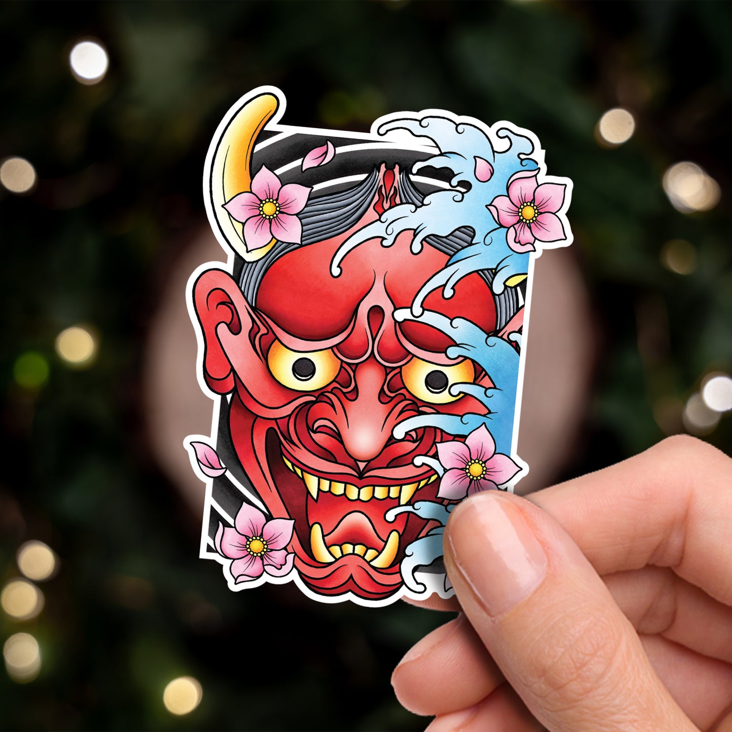 Hannya Oni Noh Mask Traditional Hand Drawn Irezumi Tattoo Flash Fine Art Waterproof Vinyl Sticker and Postcard Art Print