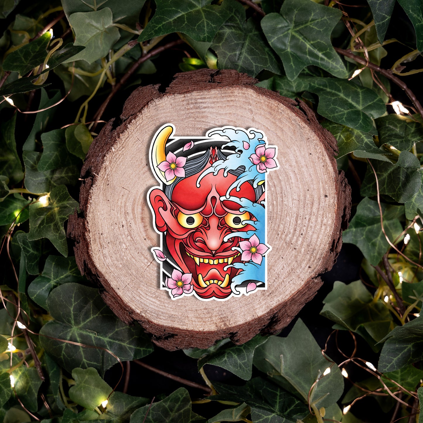 Hannya Oni Noh Mask Traditional Hand Drawn Irezumi Tattoo Flash Fine Art Waterproof Vinyl Sticker and Postcard Art Print