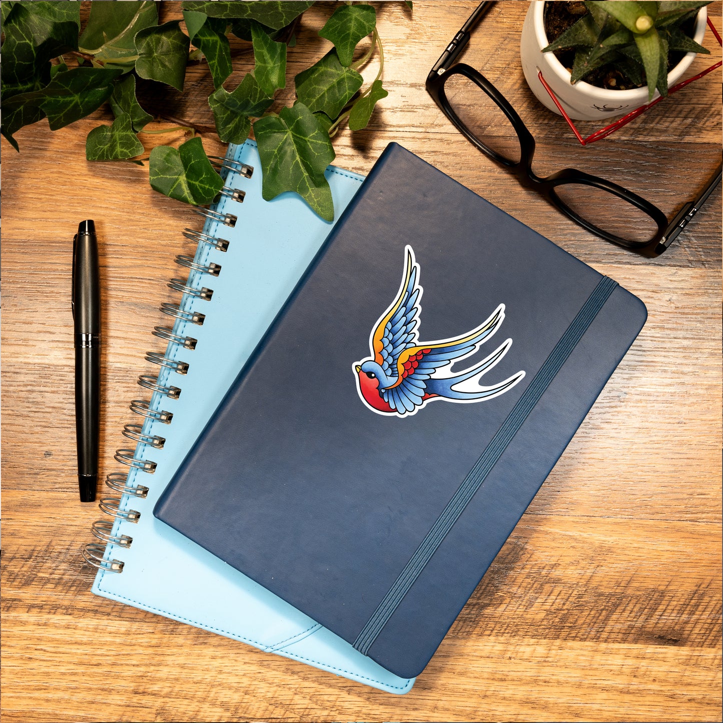 Pack of 2 Traditional Sailor Jerry Style Swallow American Traditional Tattoo Flash Fine Art Waterproof Vinyl Sticker and Postcard Art Print