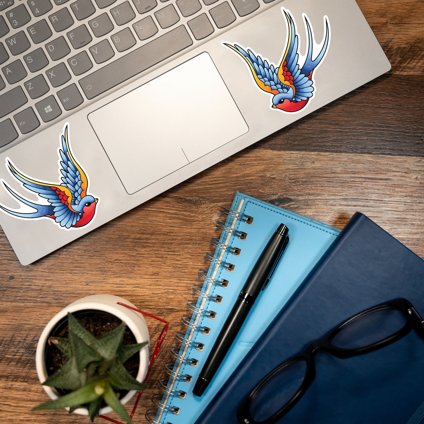 Pack of 2 Traditional Sailor Jerry Style Swallow American Traditional Tattoo Flash Fine Art Waterproof Vinyl Sticker and Postcard Art Print