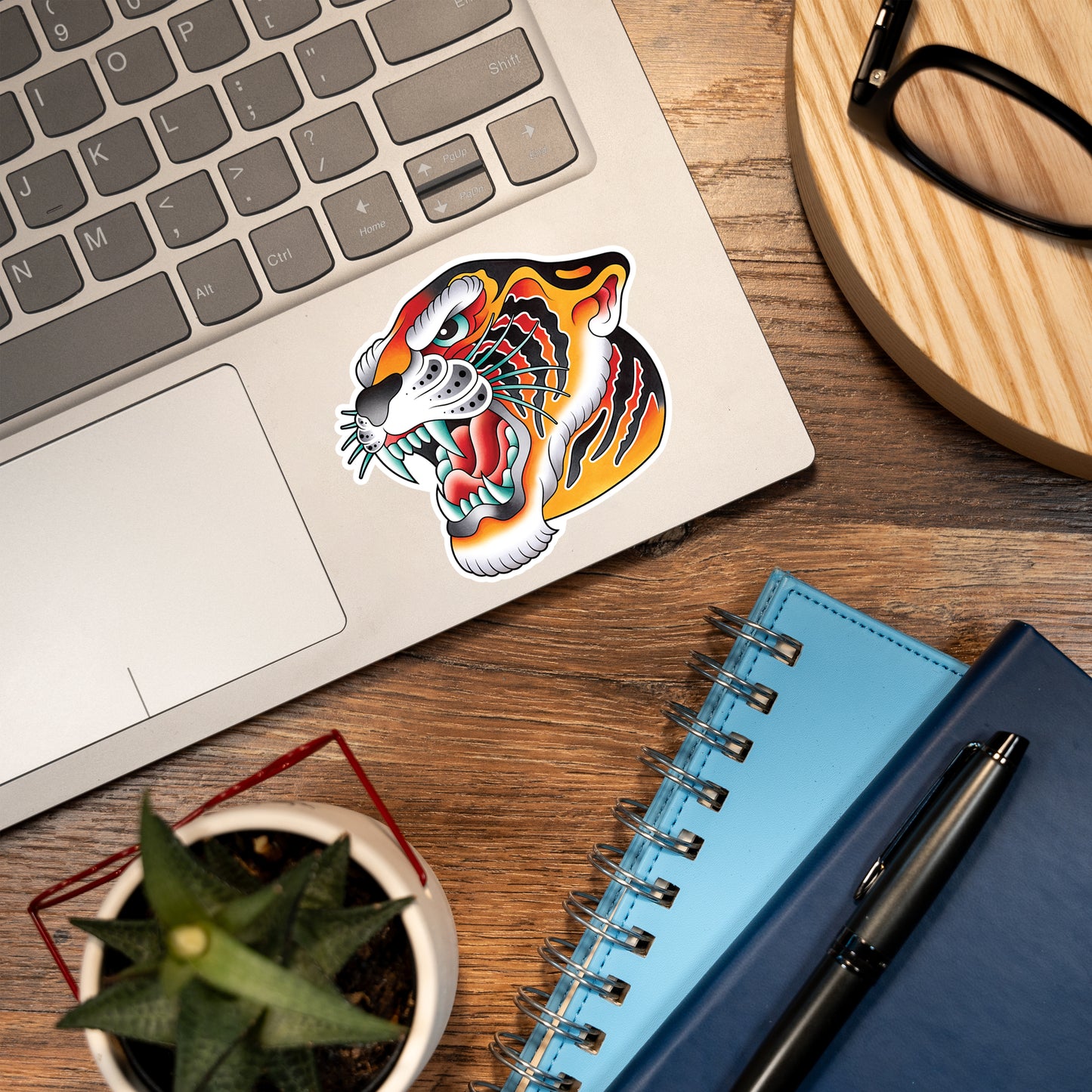 Traditional Tiger Head Hand Drawn American Traditional Tattoo Flash Fine Art Waterproof Vinyl Sticker and Postcard Art Print