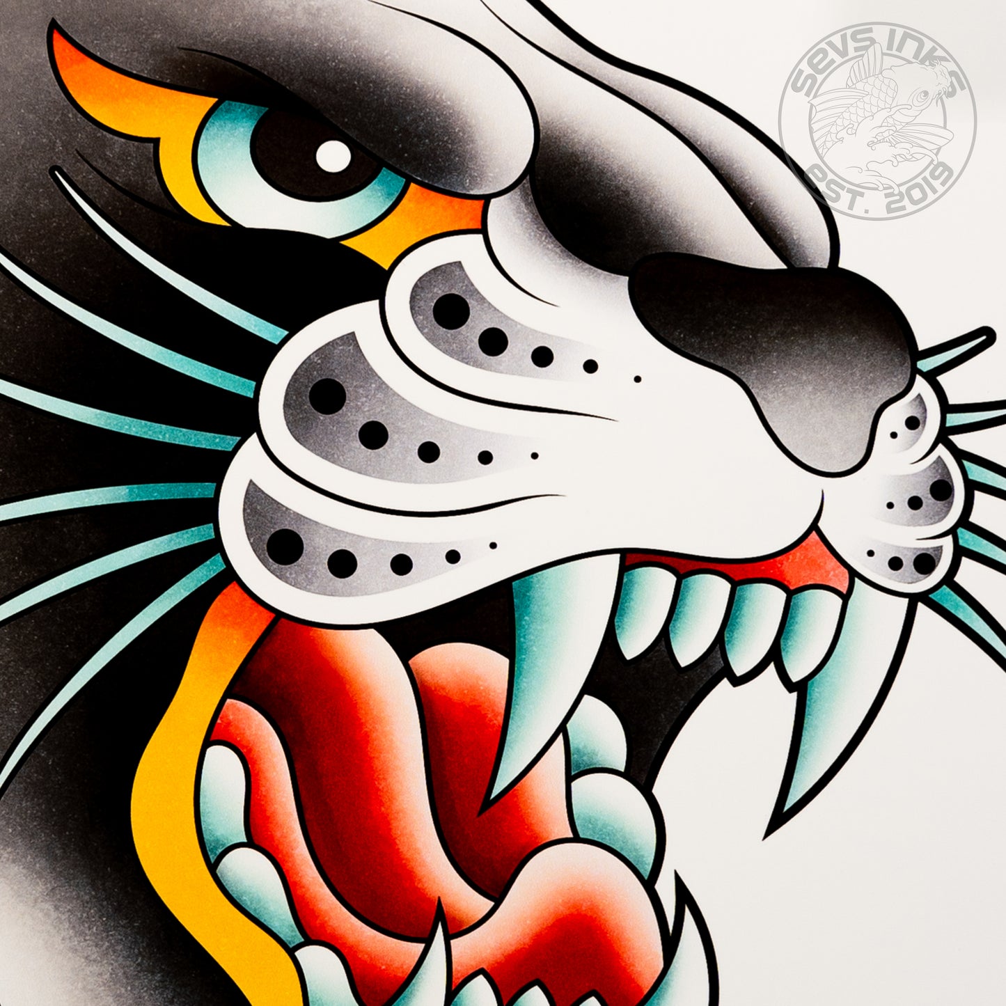 Traditional Panther Head Tattoo Flash Hand Drawn Original Art Print Poster