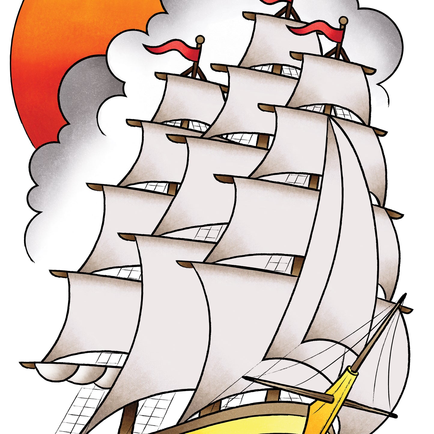 Traditional Sailing Ship Inspired Tattoo Flash Hand Drawn Original Art Print Poster