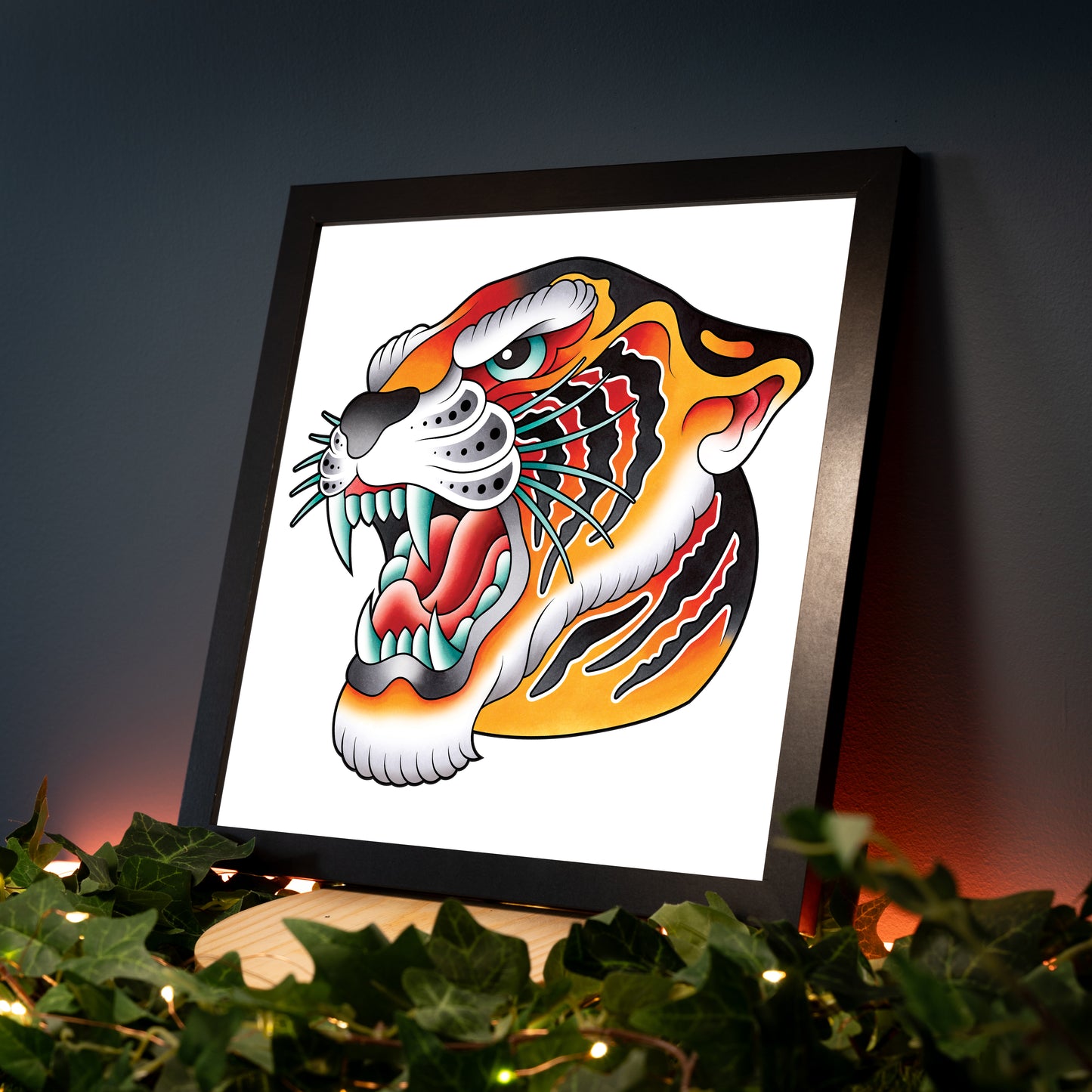 Traditional Tiger Head Tattoo Flash Hand Drawn Original Art Print Poster